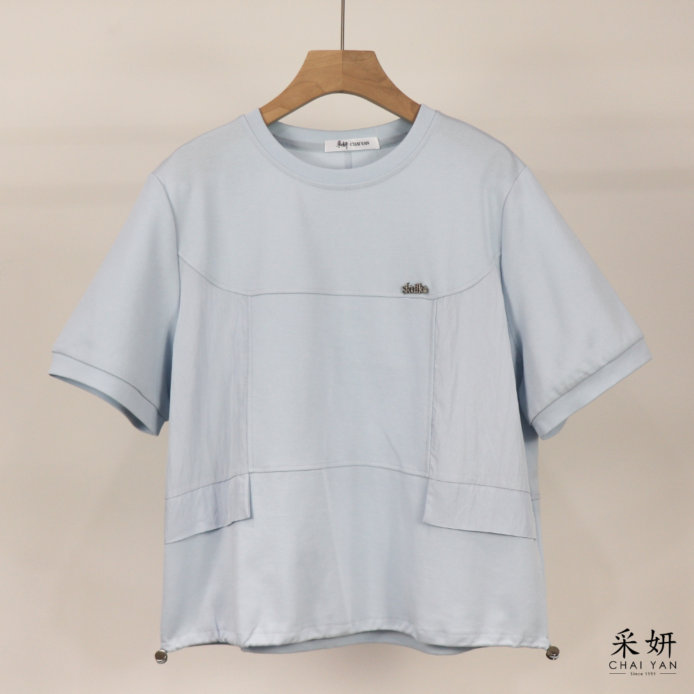 水鑽綴飾拼接短袖上衣