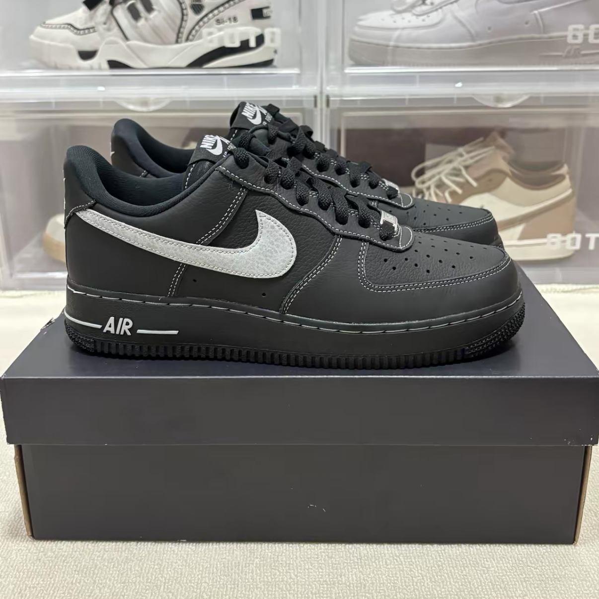 NIKE AIR FORCE 1 LV8 GS 黑灰色 白縫線 荔枝皮 AF1 大童鞋 女鞋