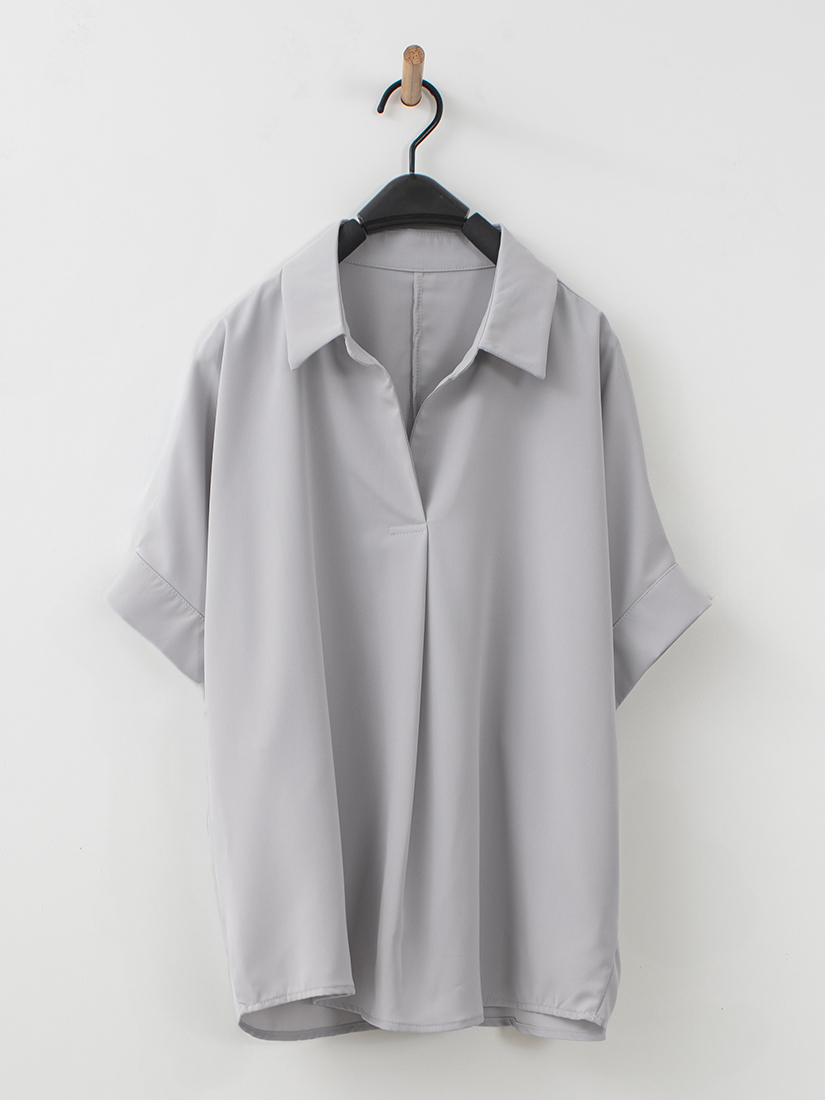 開襟打褶連袖上衣跳色配釦剪接寬褲組合