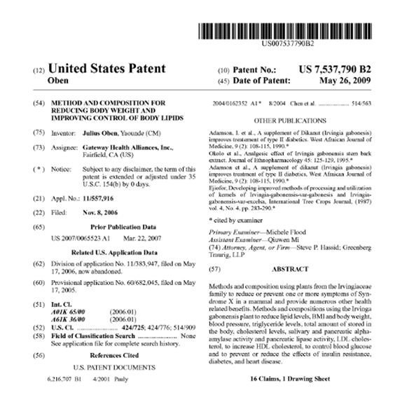 IGOB131®非洲芒果籽美國專利證書(1)