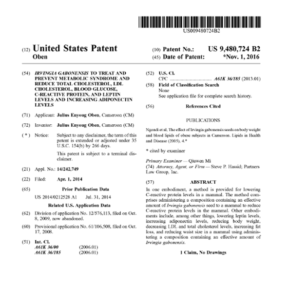 IGOB131®非洲芒果籽美國專利證書(2)