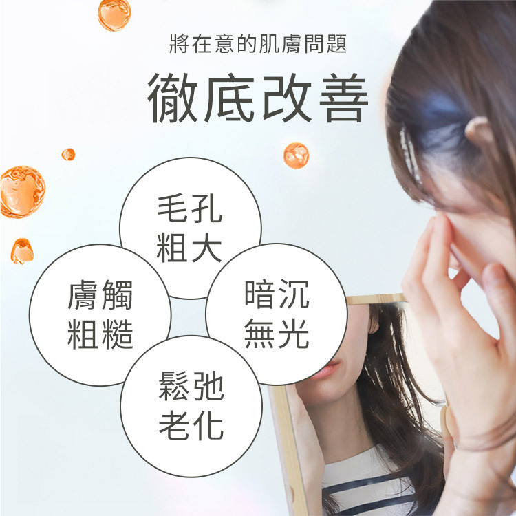功效文字說明圖有毛孔粗大、暗沉與鬆弛等肌膚困擾