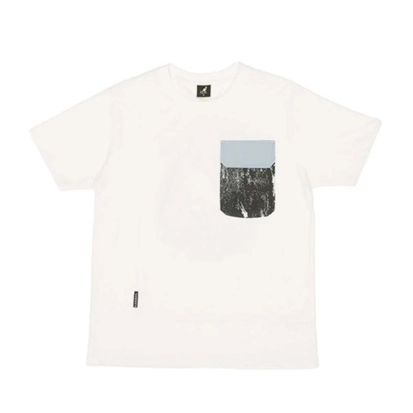 【Kangol】中性口袋剪接T｜剪接設計 舒適混紡-白色