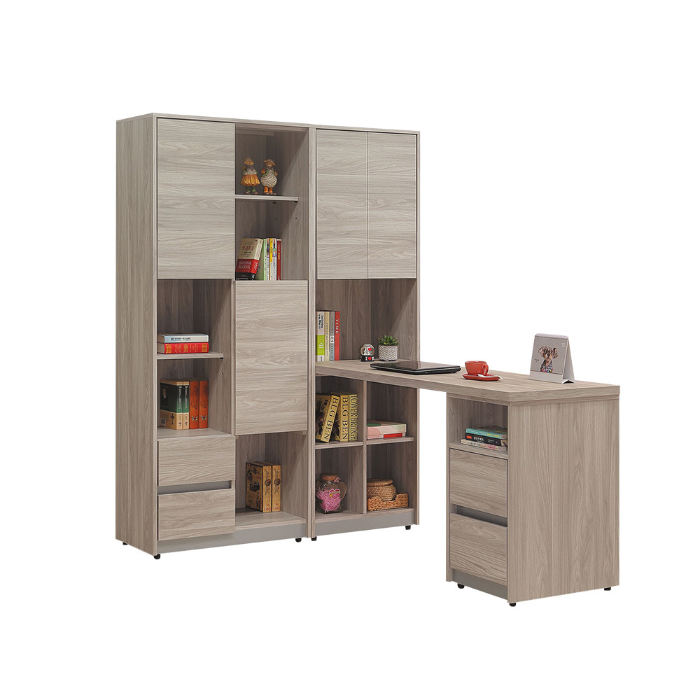 柏蒂家居-杰米5.9尺多功能L型書桌/工作桌/辦公桌組合(二抽伸縮書桌+四門二抽開放式書櫃)