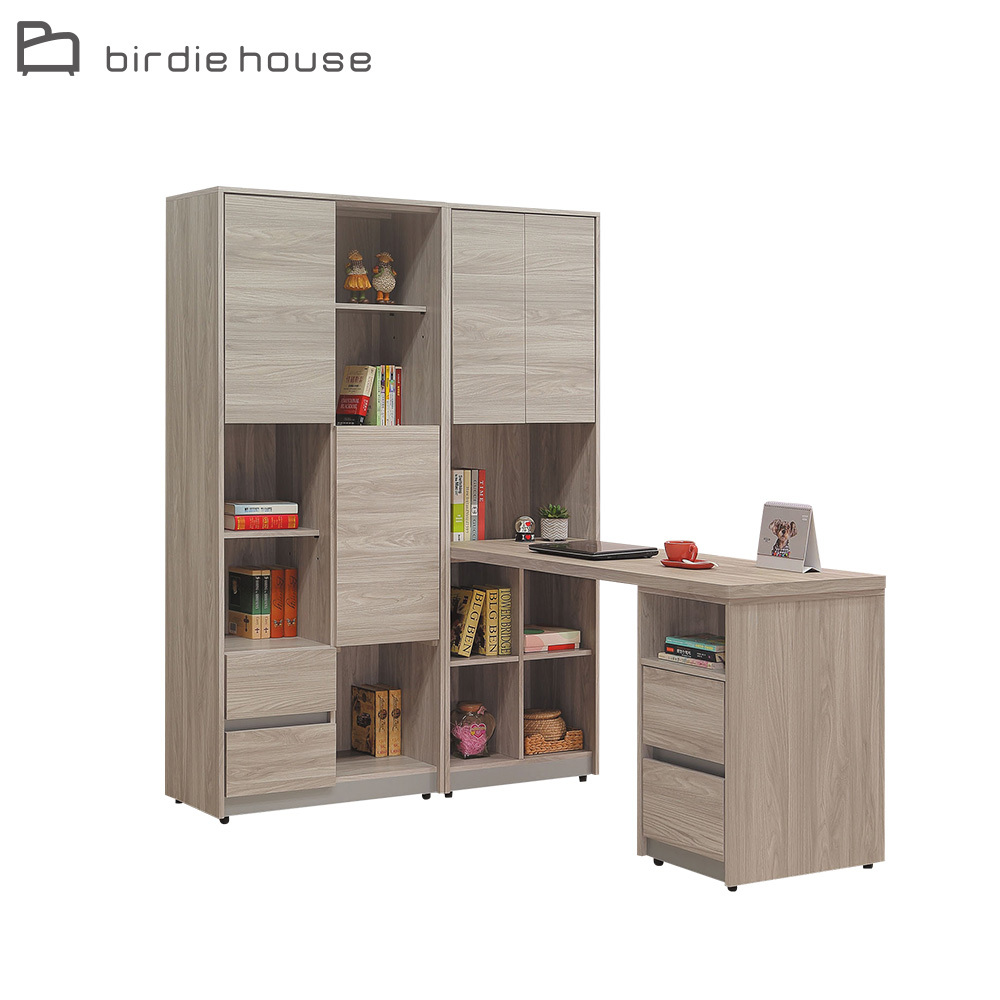 柏蒂家居-杰米5.9尺多功能L型書桌/工作桌/辦公桌組合(二抽伸縮書桌+四門二抽開放式書櫃)