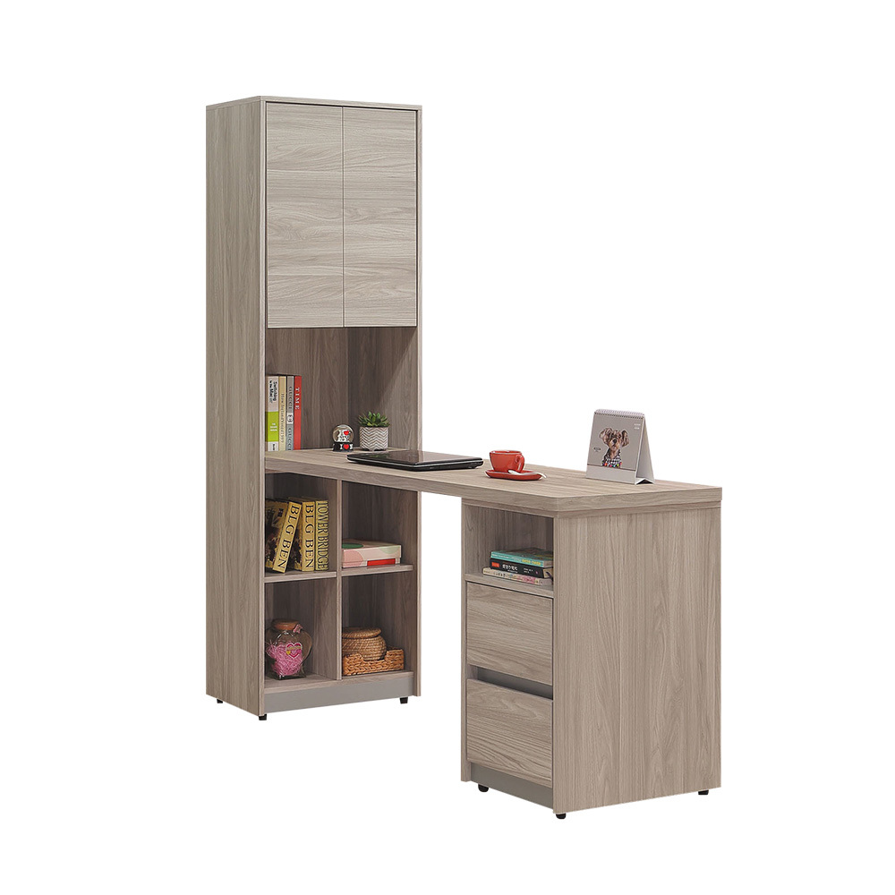 柏蒂家居-杰米5.9尺多功能L型書桌/工作桌/辦公桌組合(二抽伸縮書桌+二門開放式書櫃)