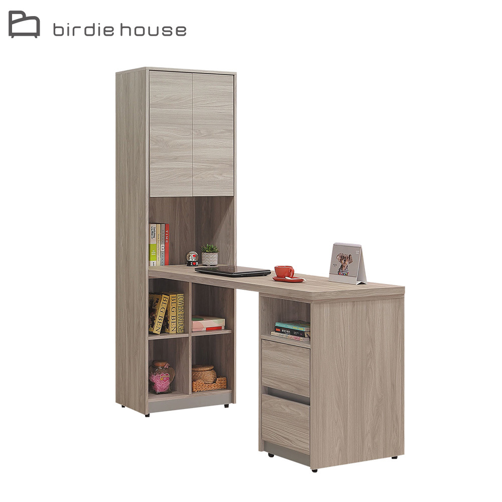 柏蒂家居-杰米5.9尺多功能L型書桌/工作桌/辦公桌組合(二抽伸縮書桌+二門開放式書櫃)