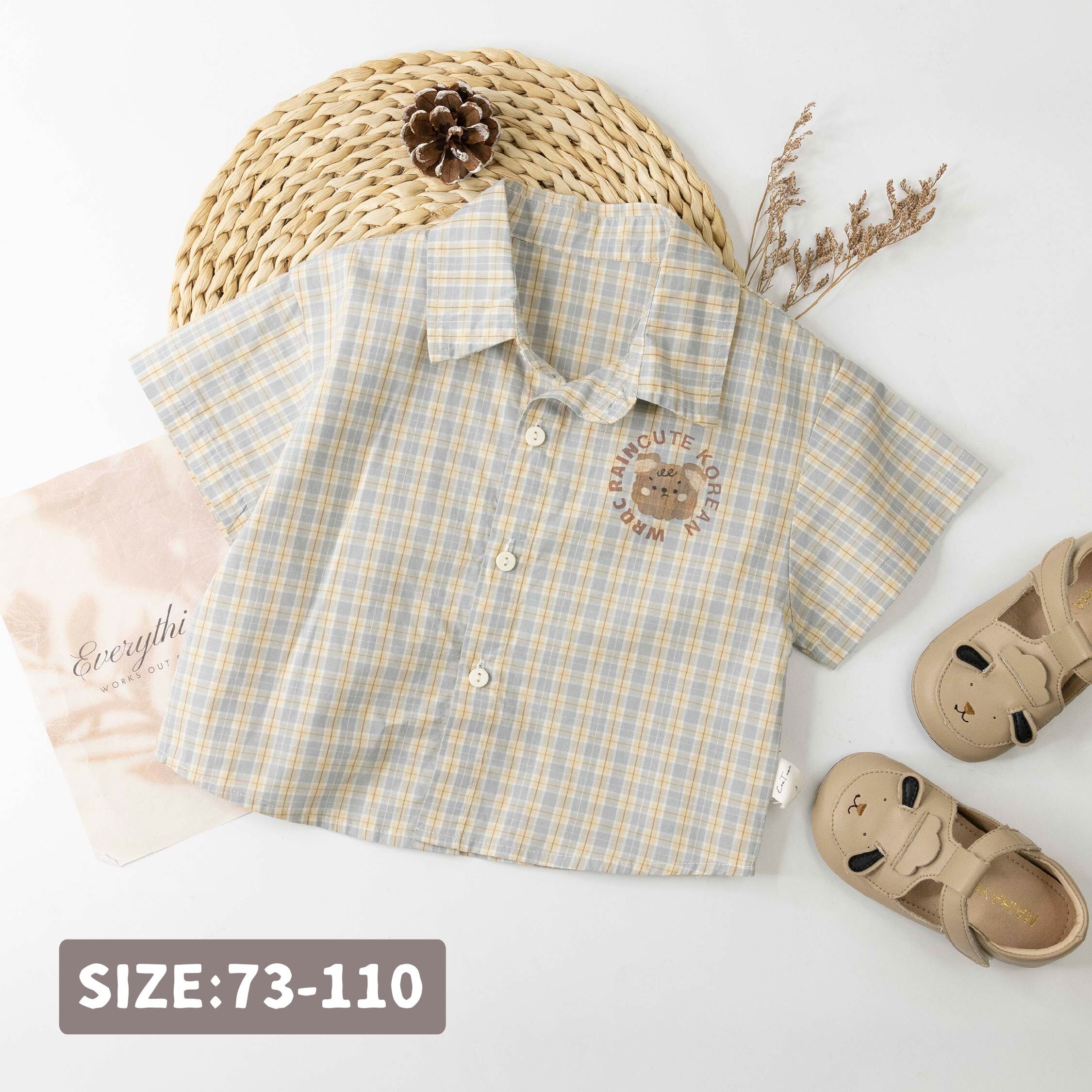 逗趣Q萌狗狗格紋襯衫/上衣 (H60085)