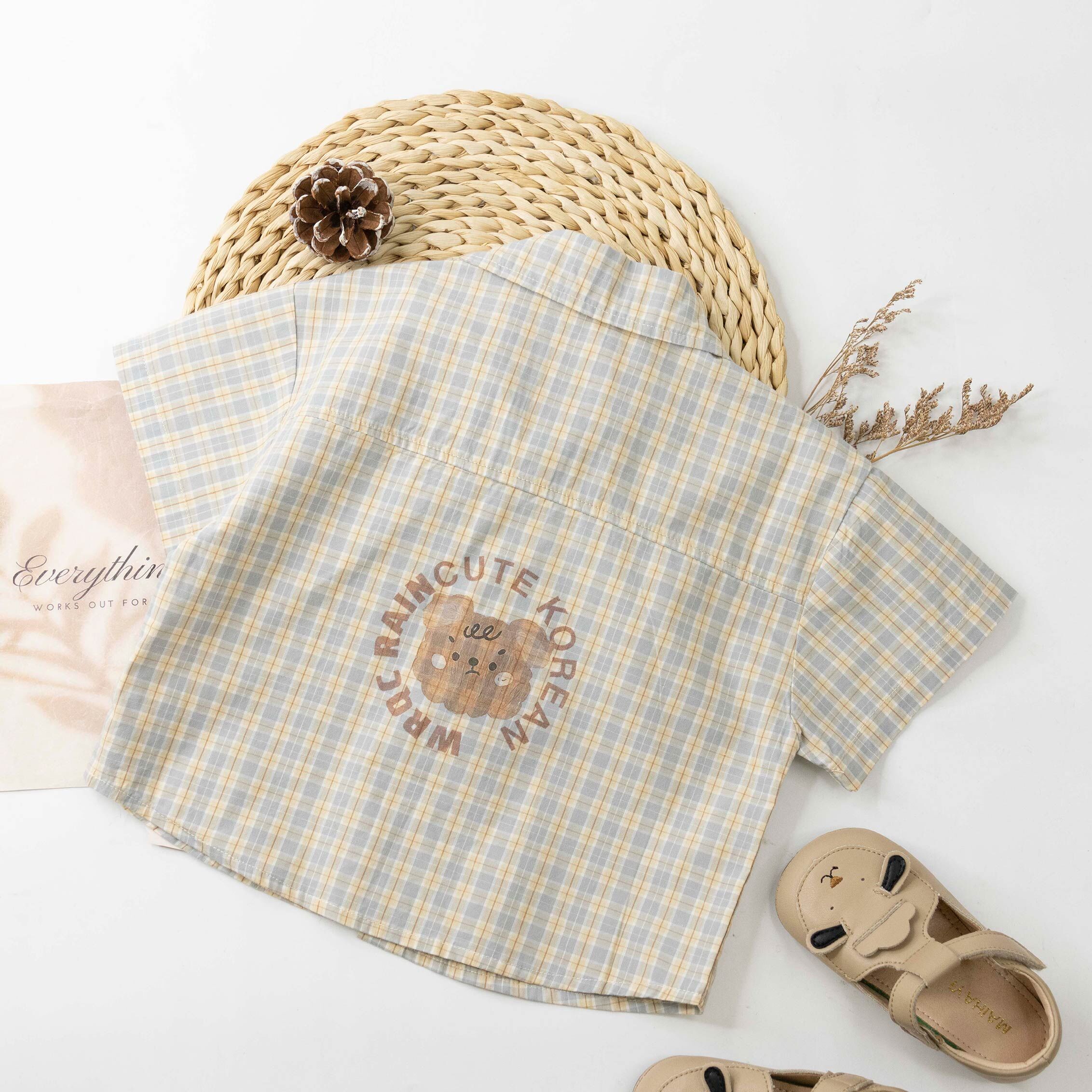 逗趣Q萌狗狗格紋襯衫/上衣 (H60085)