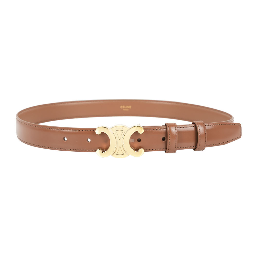 【CÉLINE】TRIOMPHE 金釦小牛皮皮帶 75cm/寬2.5cm (古銅色)