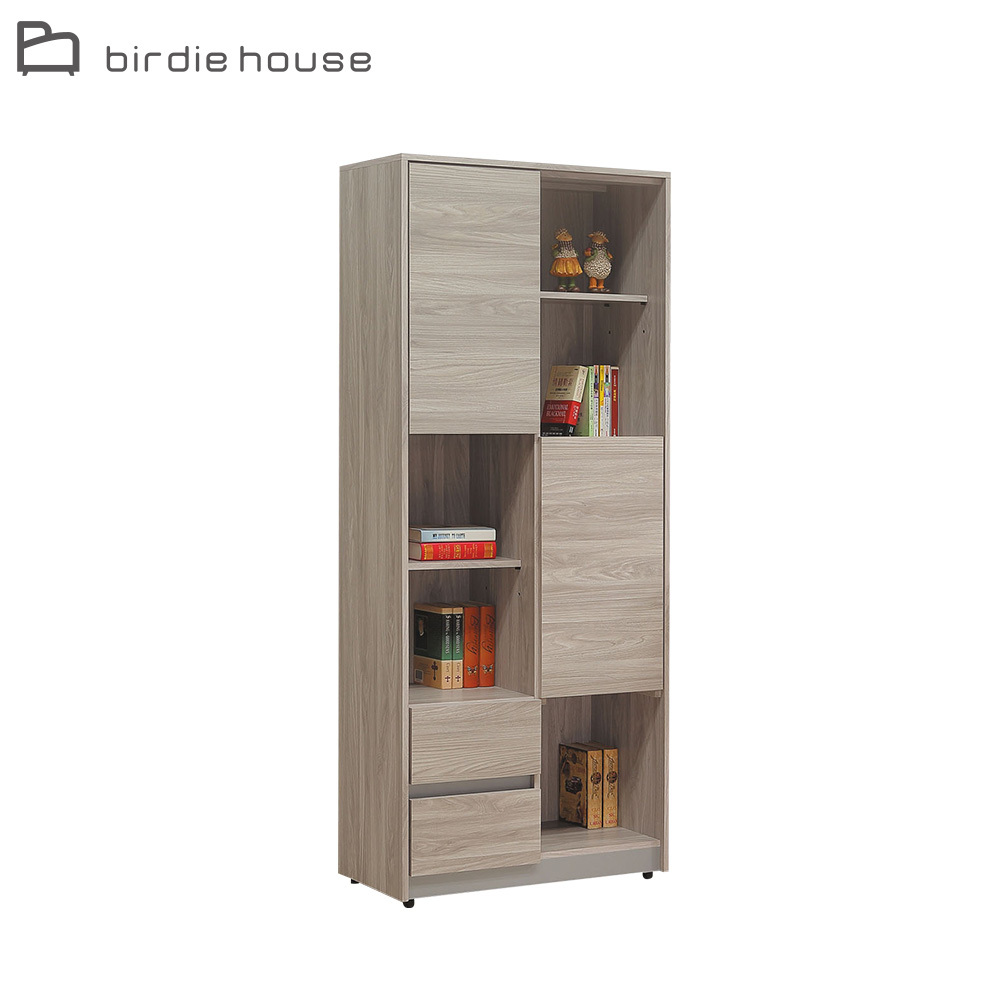 柏蒂家居-杰米2.7尺二門二抽半開放式書櫃/收納置物櫃/展示櫃