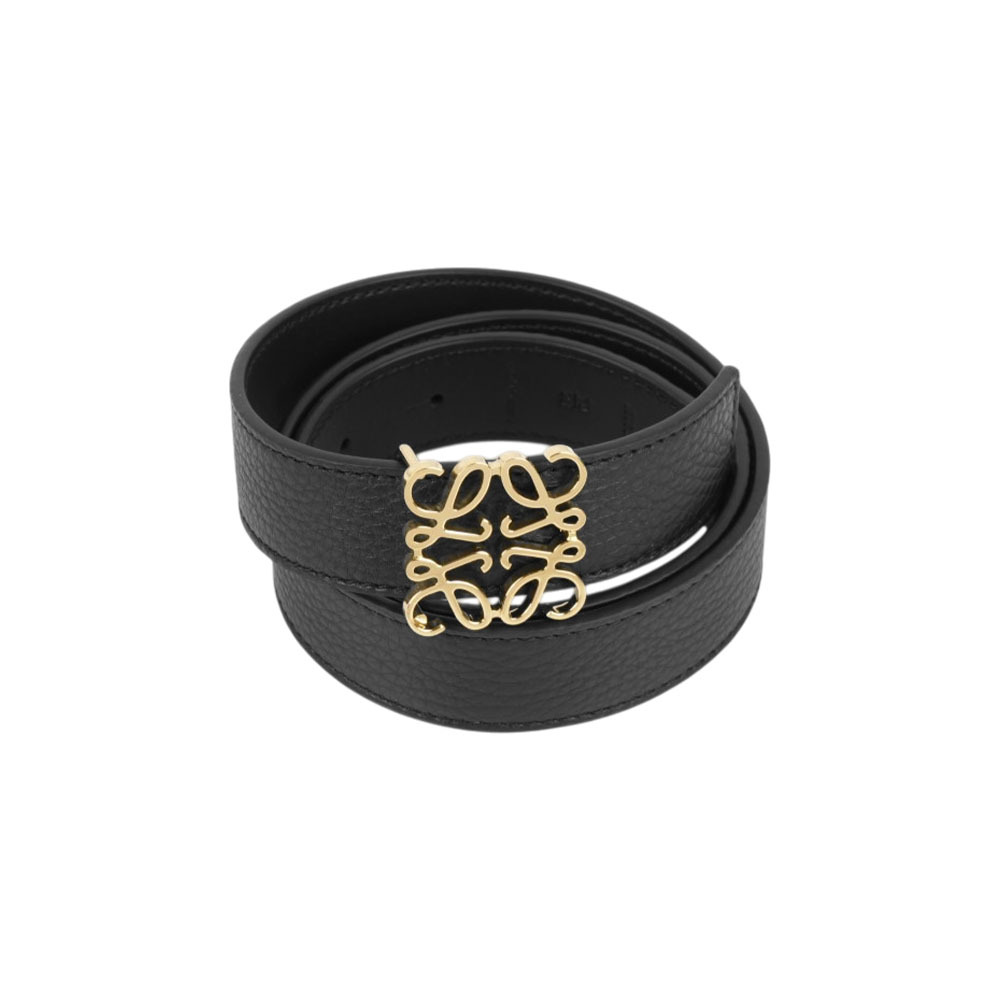 【LOEWE】Anagram 金釦粒面及平滑牛皮寬2.8cm雙面可用皮帶 70/75/80/85cm (黑色)