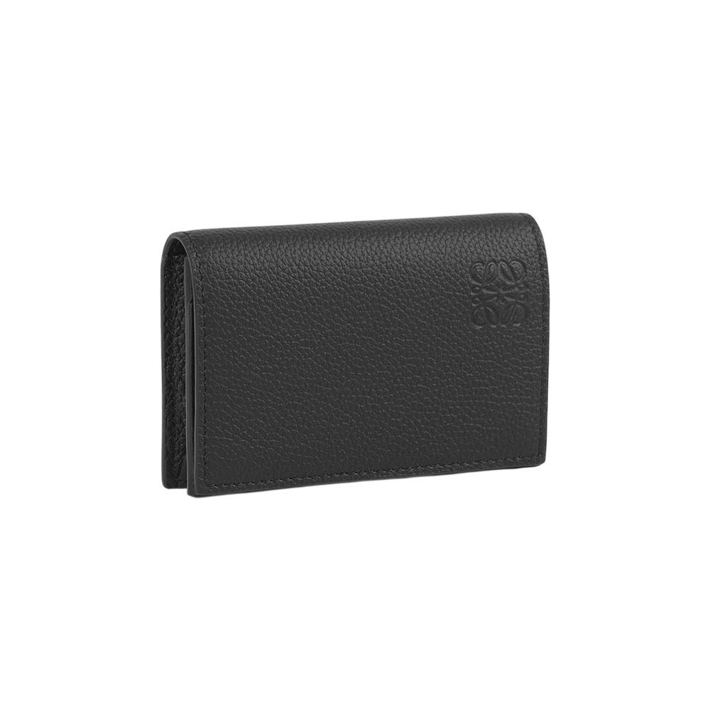 【LOEWE】Logo 壓印粒面牛皮釦式二折卡片夾/名片夾(黑色)