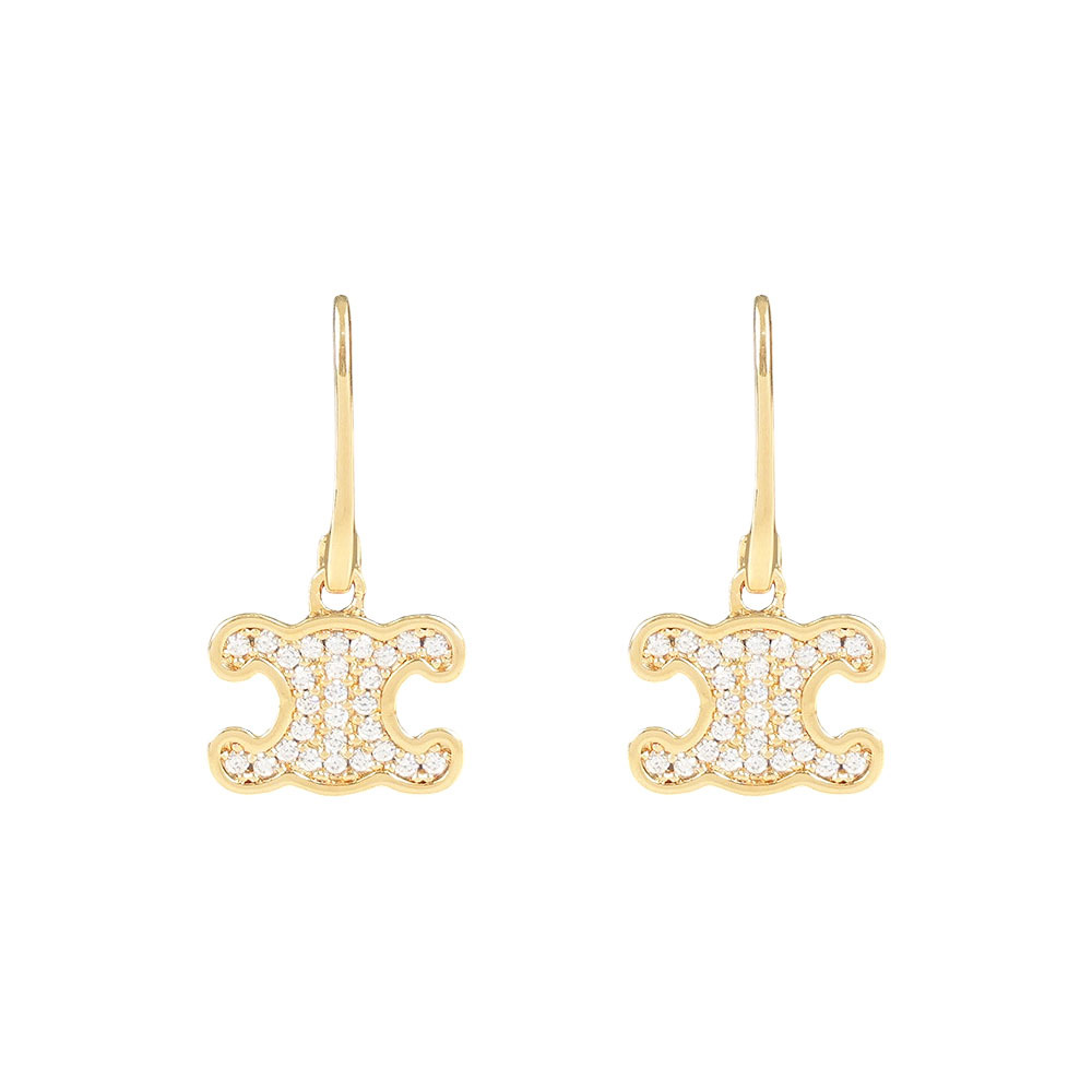 【CÉLINE】Triomphe 水晶凱旋造型垂墜針式耳環(金色)