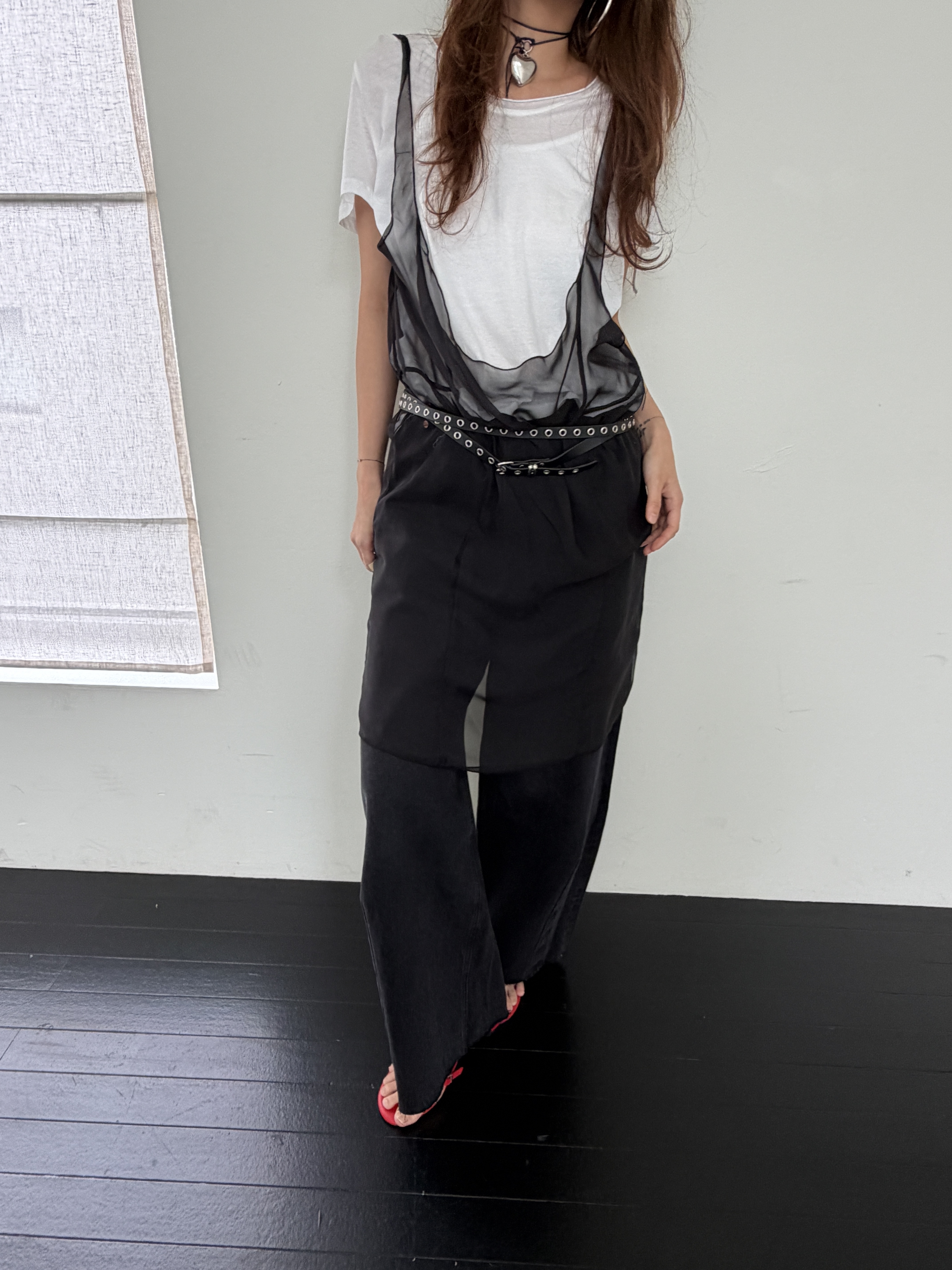 V neck tee mix mesh vest set