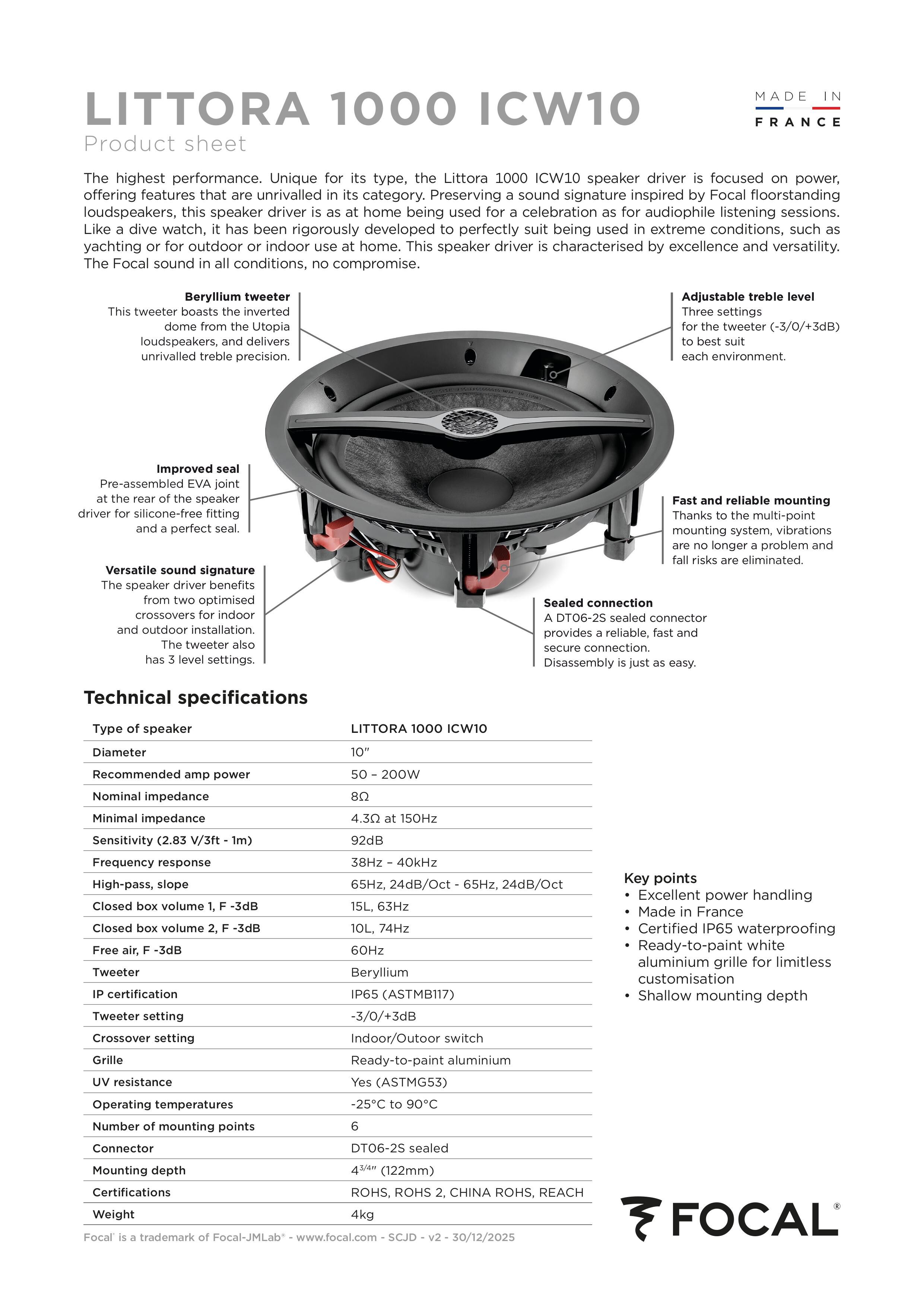 Focal Littora 1000 ICW10 product sheet page 1