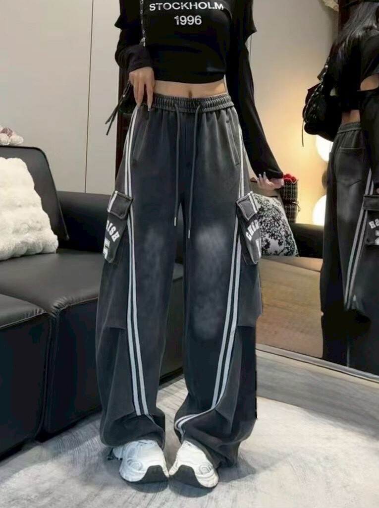 白邊條15水洗工裝彎刀棉褲