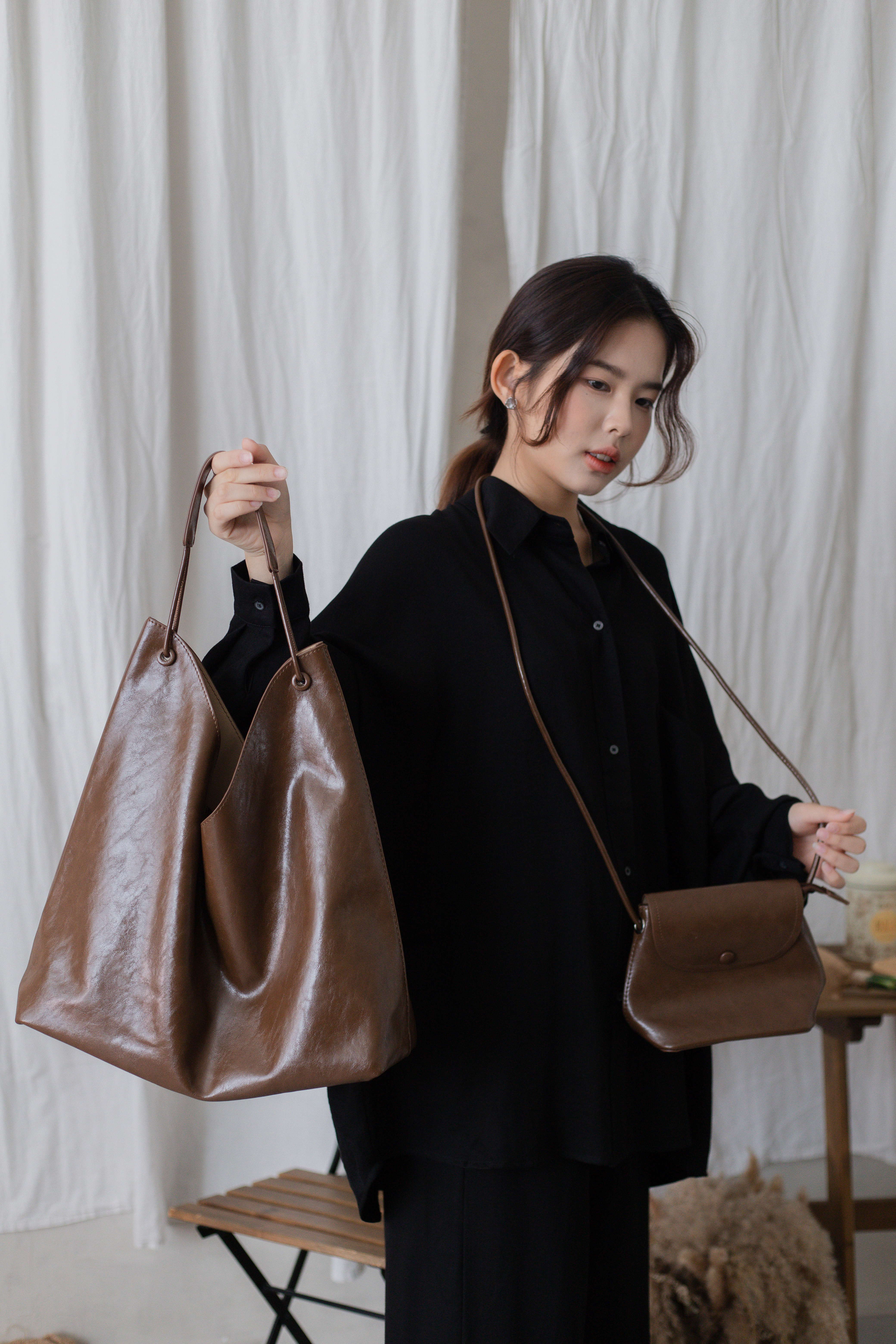 Soobin Tote Bag (2pcs) Brown-D141BRO