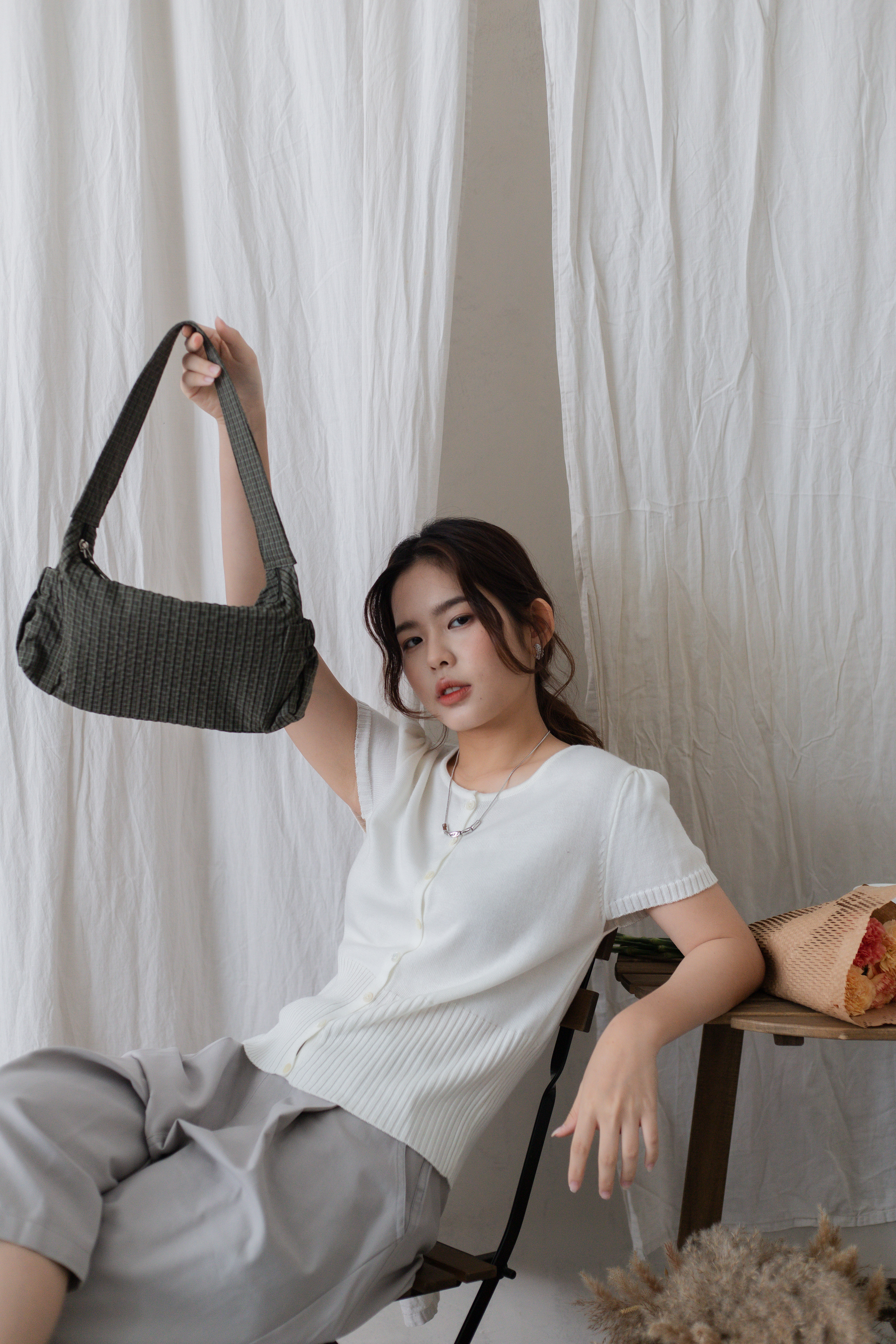 Raffo Checkered Nylon Pochette Moss- D143MOS