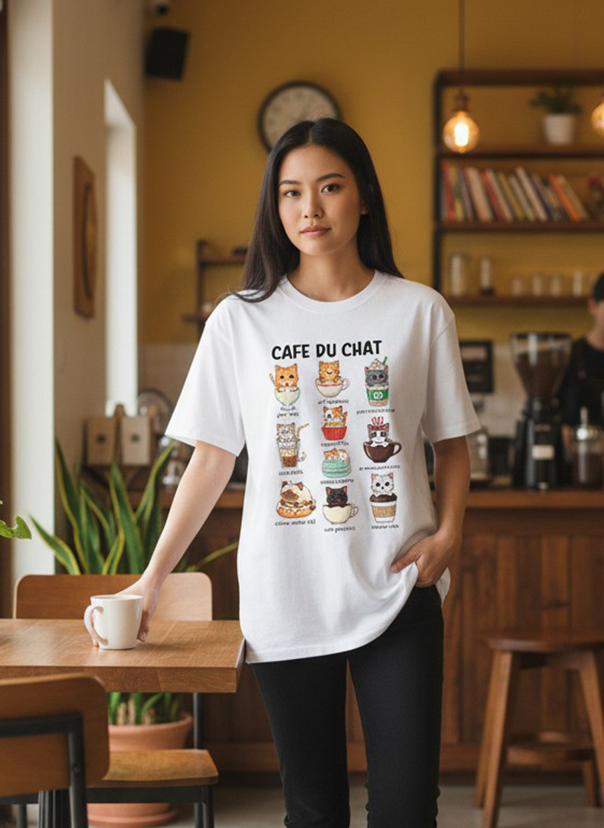 🐱 CAFE DU CHAT｜貓咪咖啡館插畫T