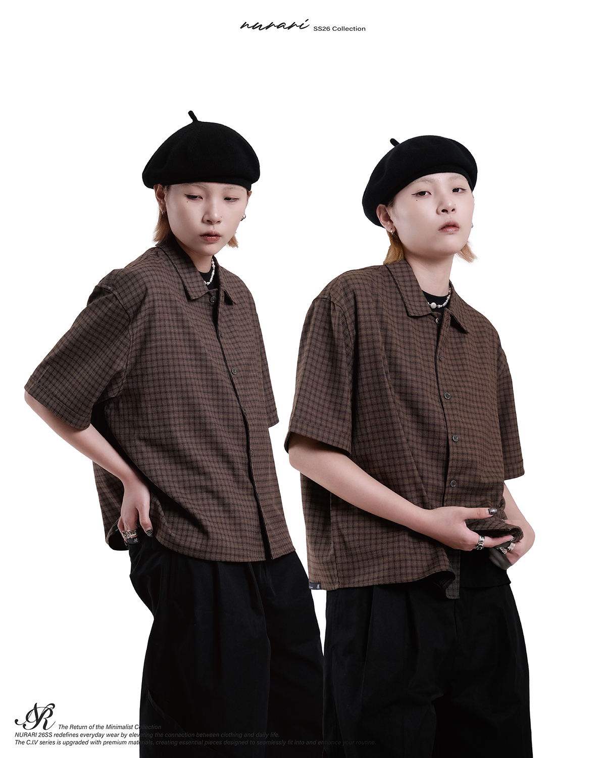 Nurari 寬版格紋短袖襯衫｜Civ. NR Logo Boxy Check Shirt（26SS）