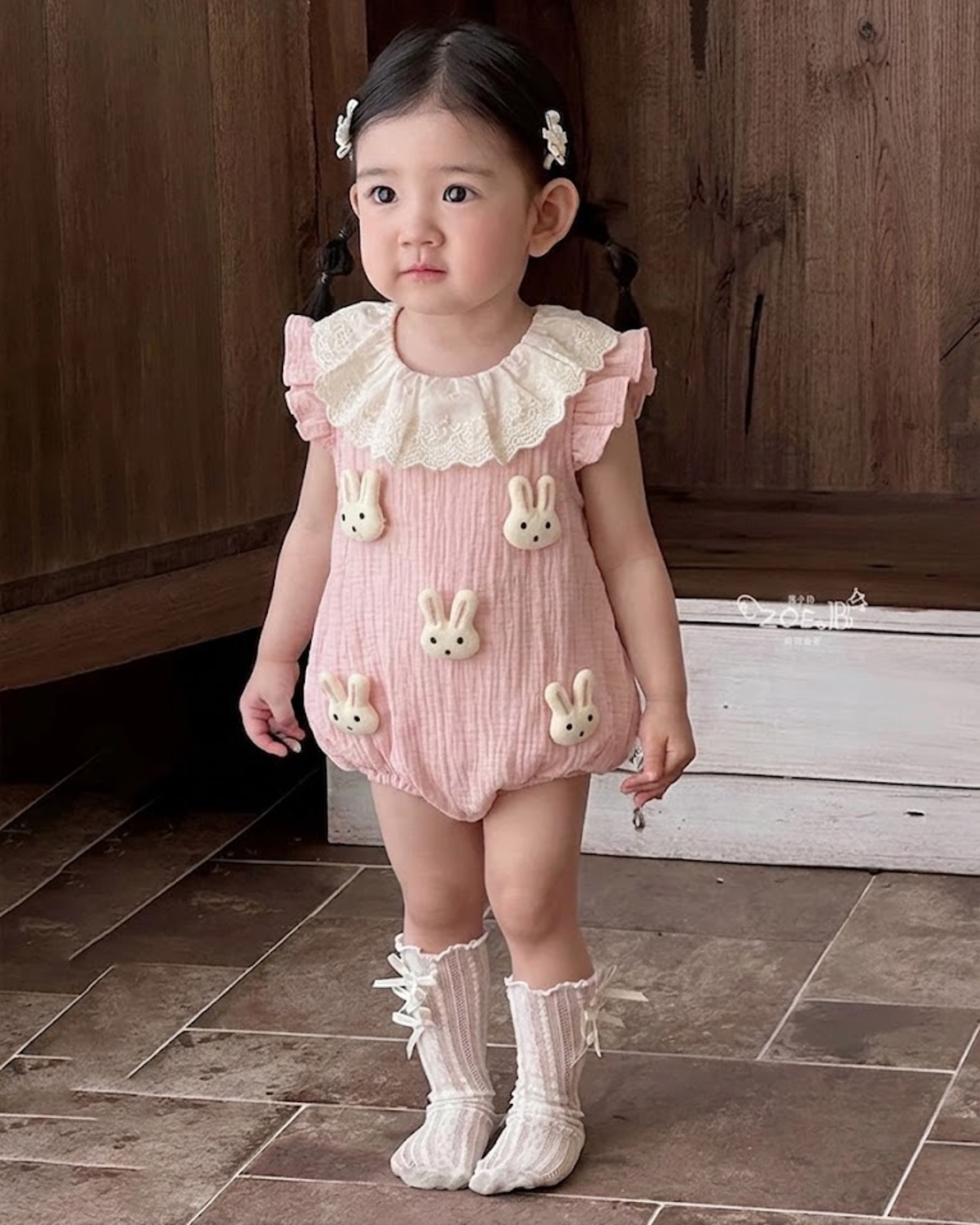 LCB03OP194PK 粉色萌兔飛袖包屁