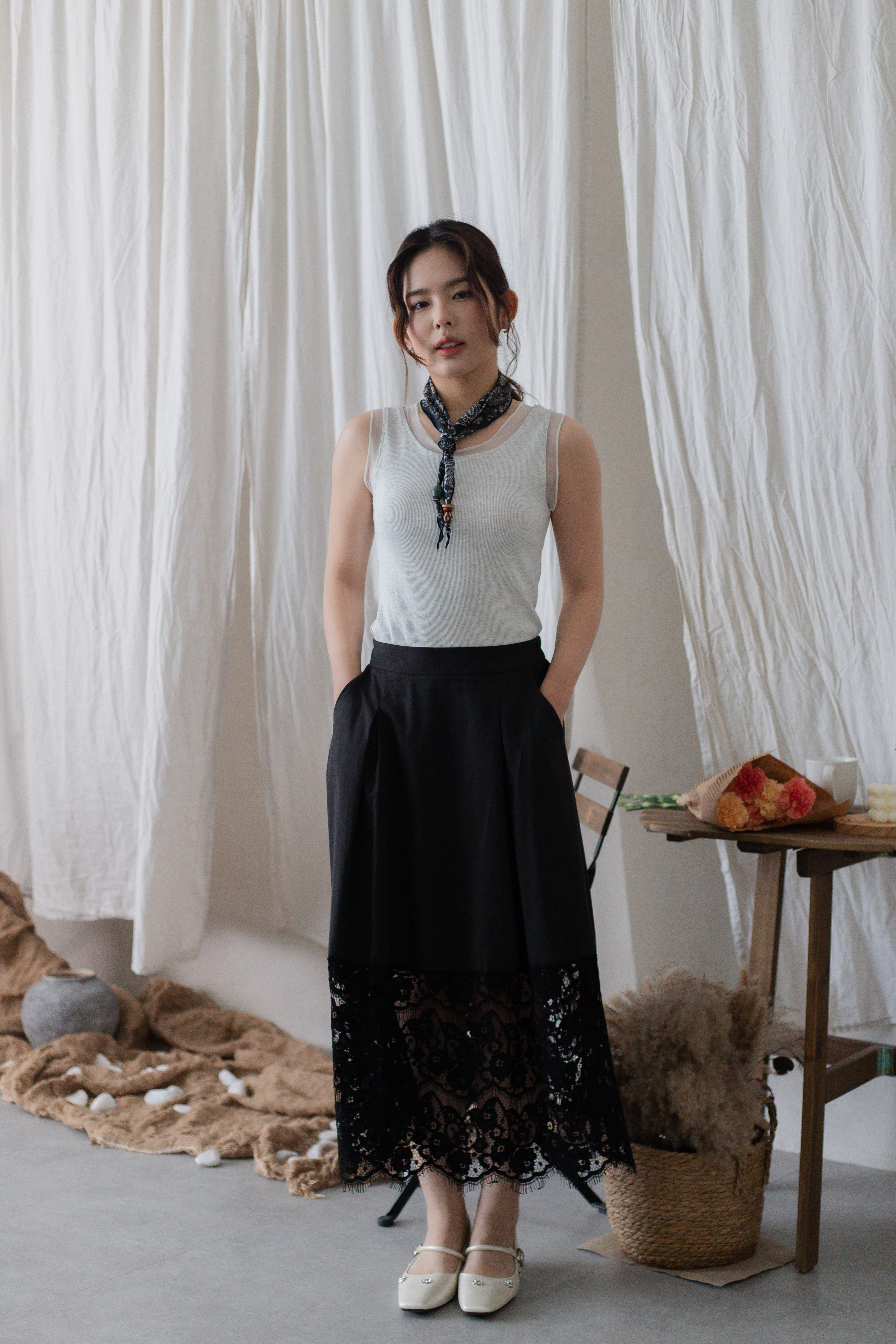 Sofi Embroidery Skirt Black - 2708SKBLK