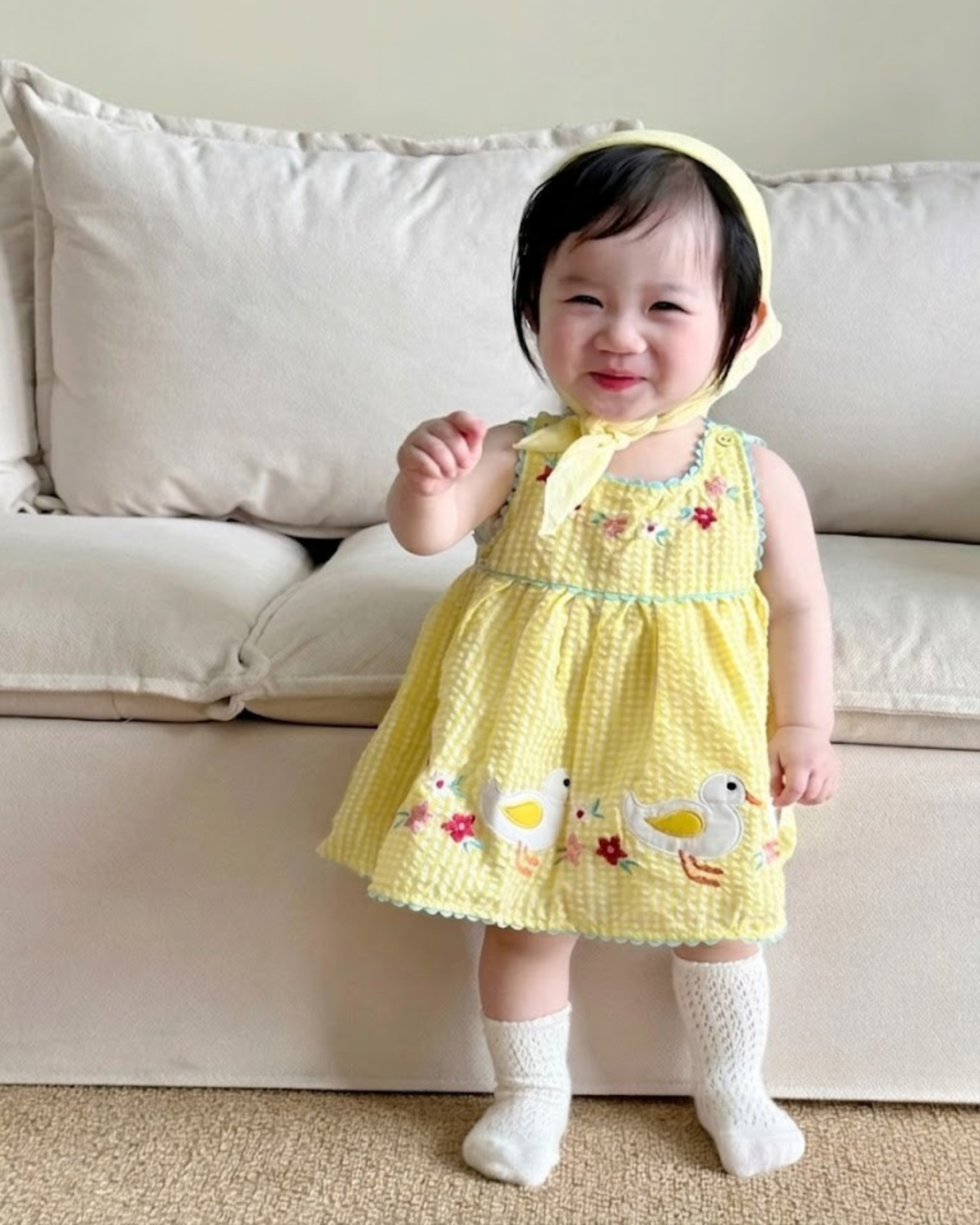 BYB03D62YW 可愛格仔小黃鴨背心裙