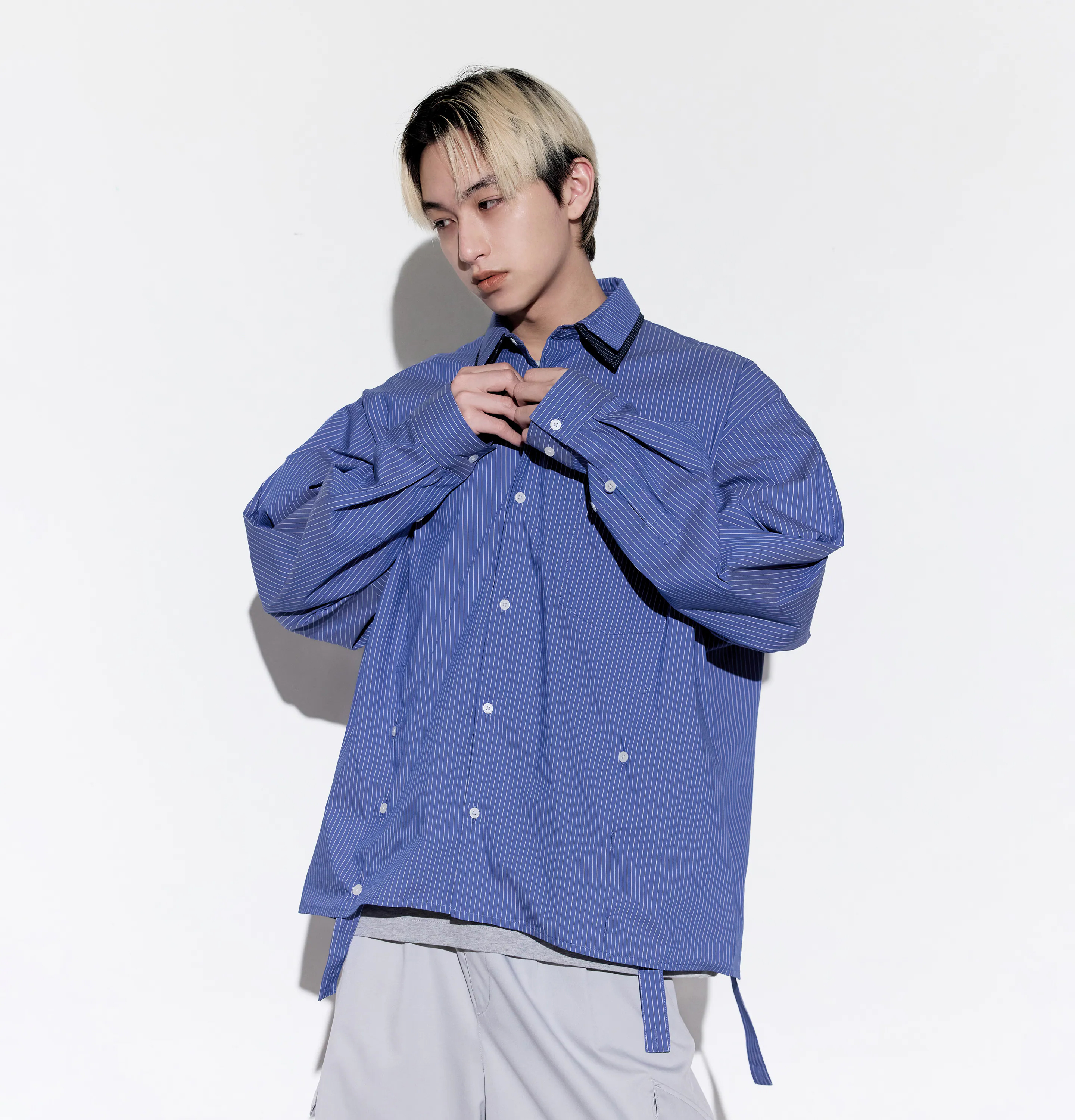 MELSIGN 細條紋長袖襯衫 白/藍/深藍 26 S/S Dual Role Stripe Shirt