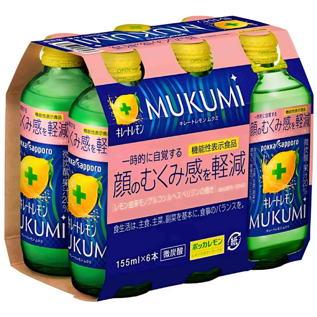 (預購商品) 日本 Pokka Sapporo MUKUMI 檸檬氣泡機能飲 155ml X 6罐組 藍標
