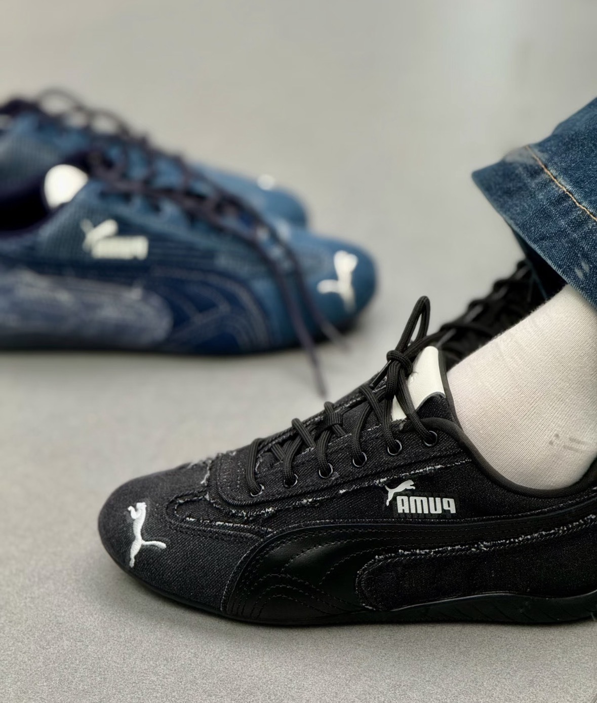 PUMA 休閒鞋 SPEEDCAT CRAFTED DENIM 黑色 牛仔布 復古 賽車鞋 男女 40711001