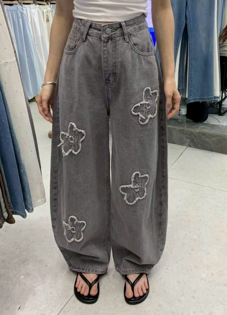 前後花朵牛仔彎刀褲 9220