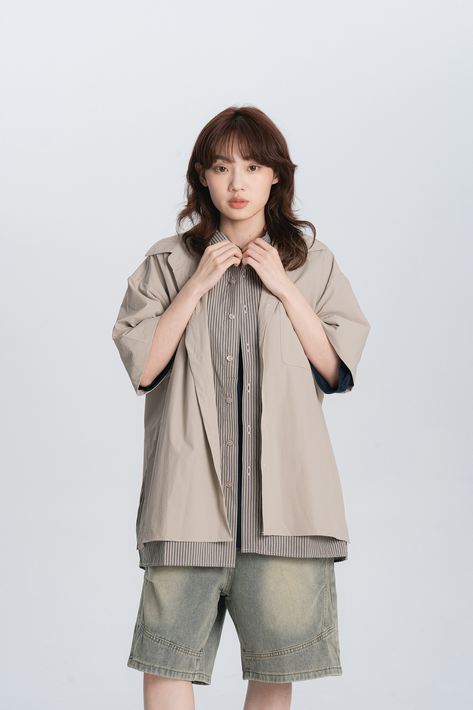 Fresh Start｜拼接條紋假兩件短襯 3色