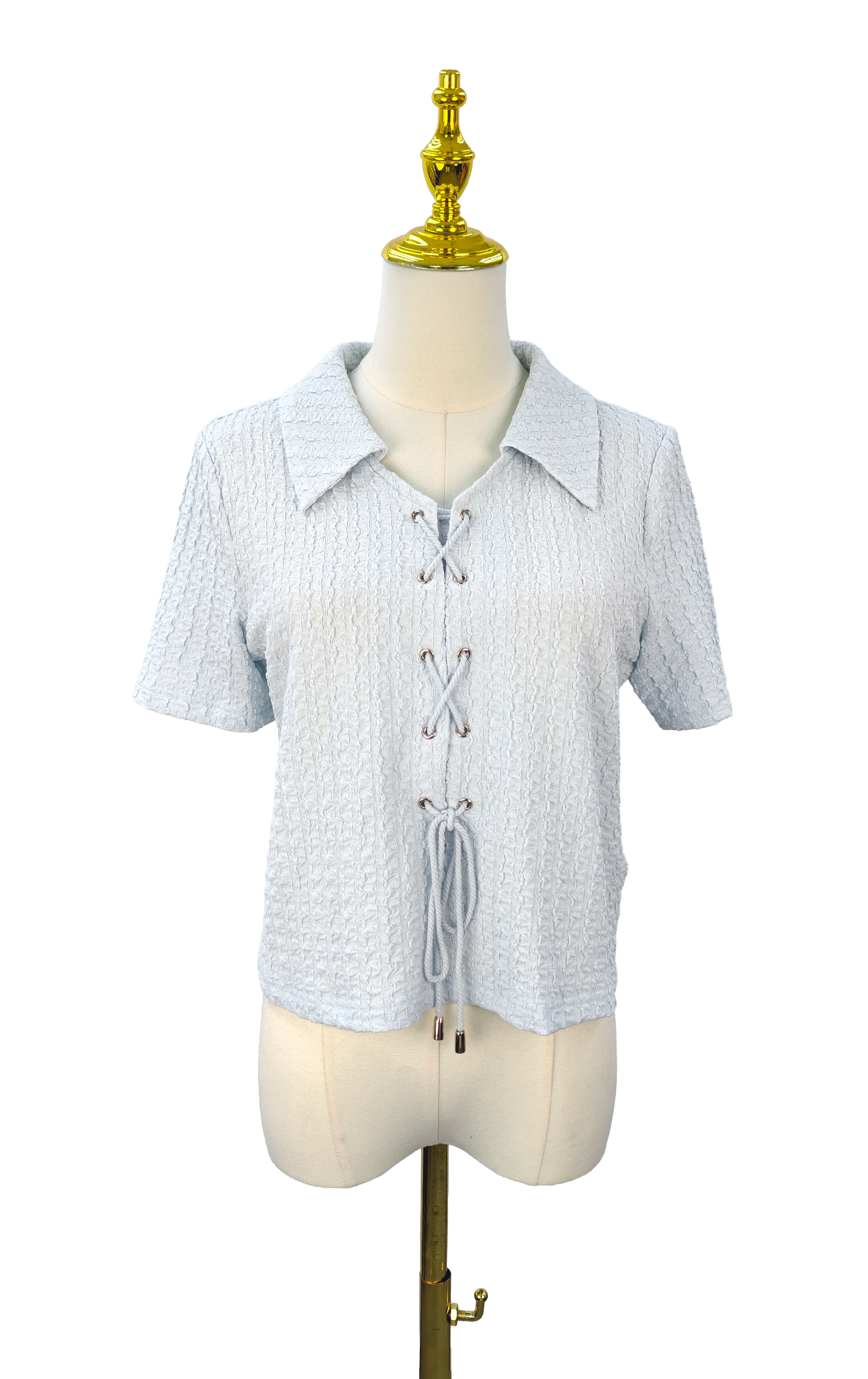 Textured Criss-Cross Tie-Front Top ST401A