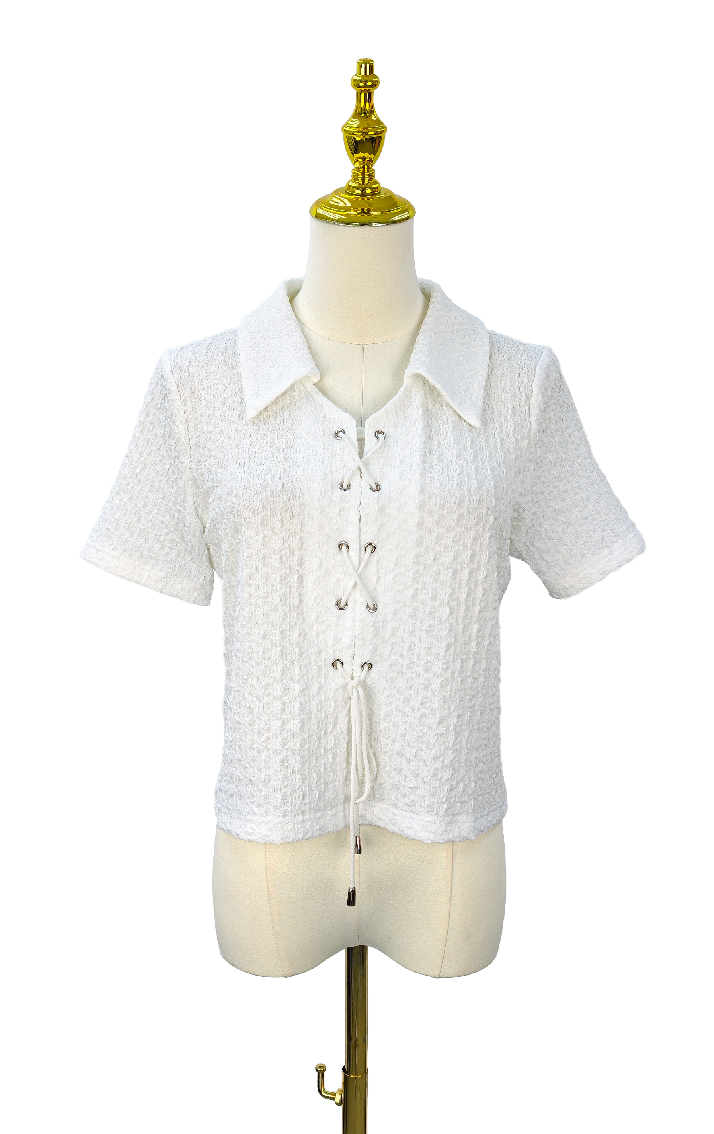Textured Criss-Cross Tie-Front Top ST401A