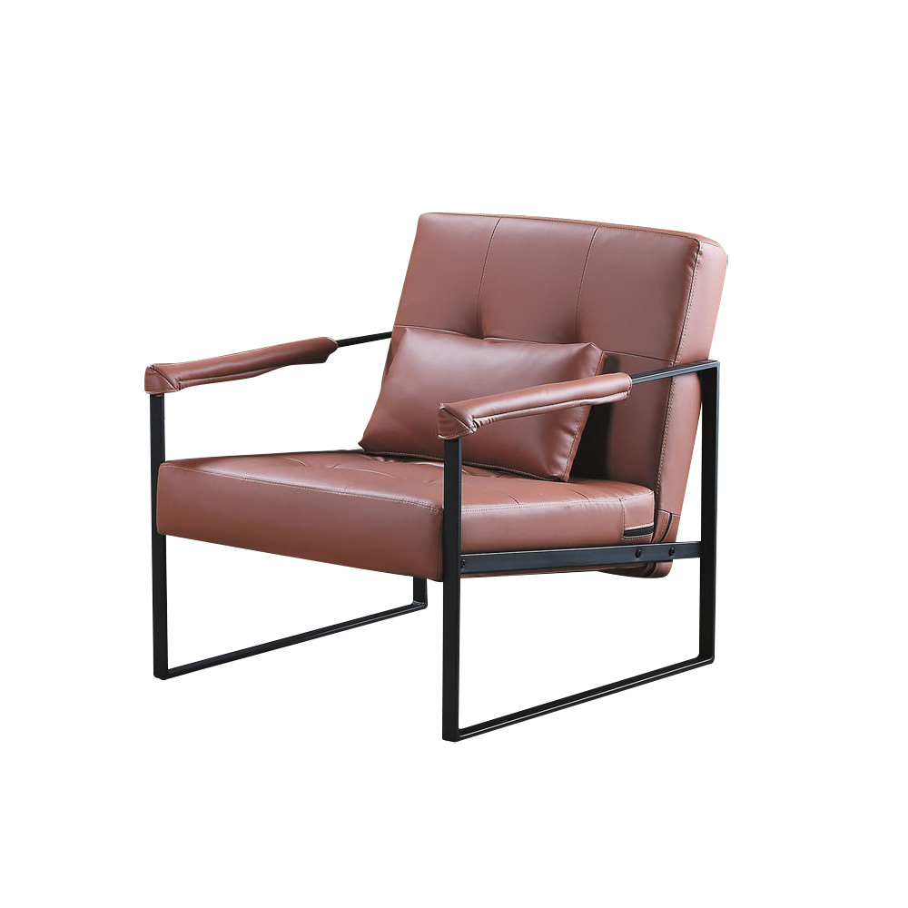 柏蒂家居-艾瑞克工業風皮沙發/休閒造型扶手椅/洽談椅/房間椅/單人沙發/一人座沙發/主人椅-贈抱枕(兩色可選-灰色/咖啡色)