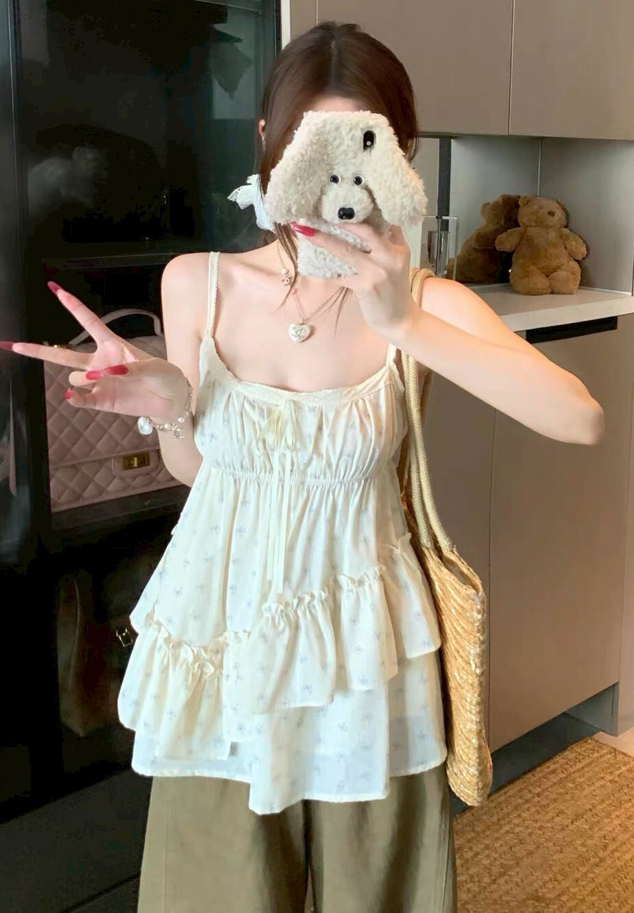 不規則荷葉邊碎花背心