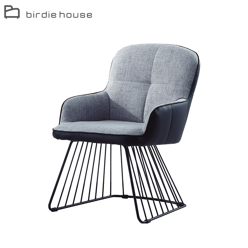 柏蒂家居-肯特灰色布面扶手餐椅/休閒洽談椅/單椅