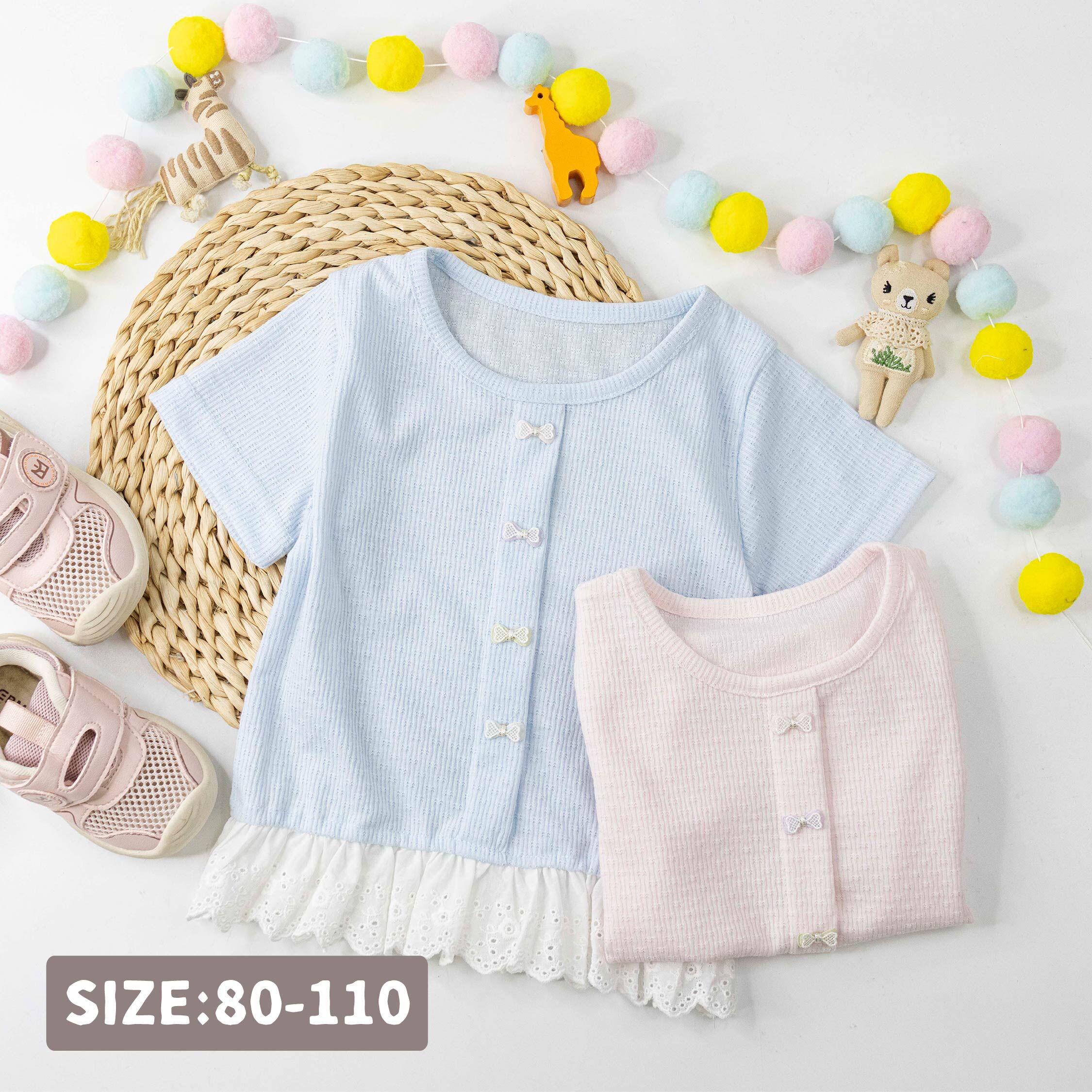 繽紛蝴蝶結緹花拼接上衣＊二色 (H60063)