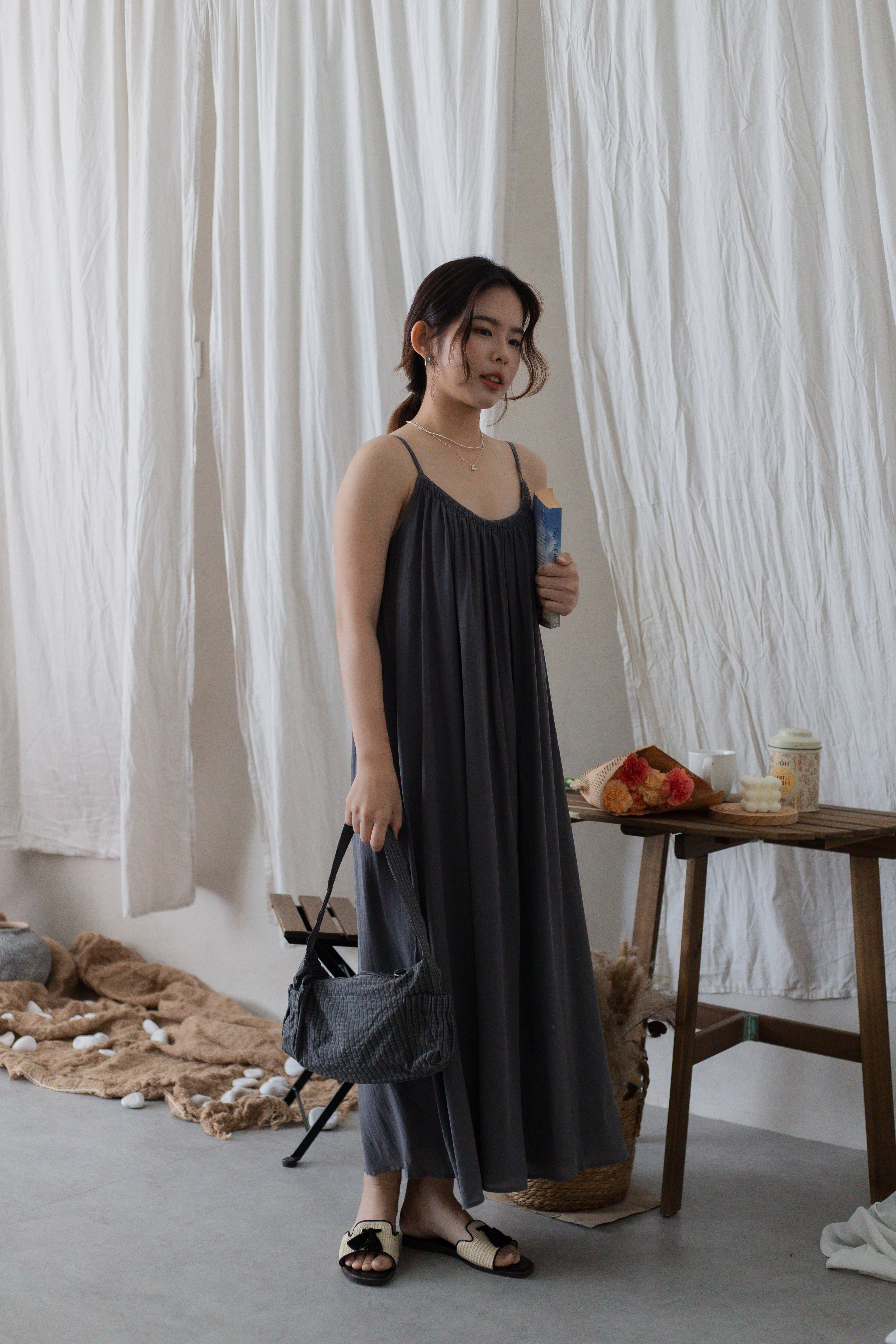 Billie Shirred Dress Grey -2716DLGRY