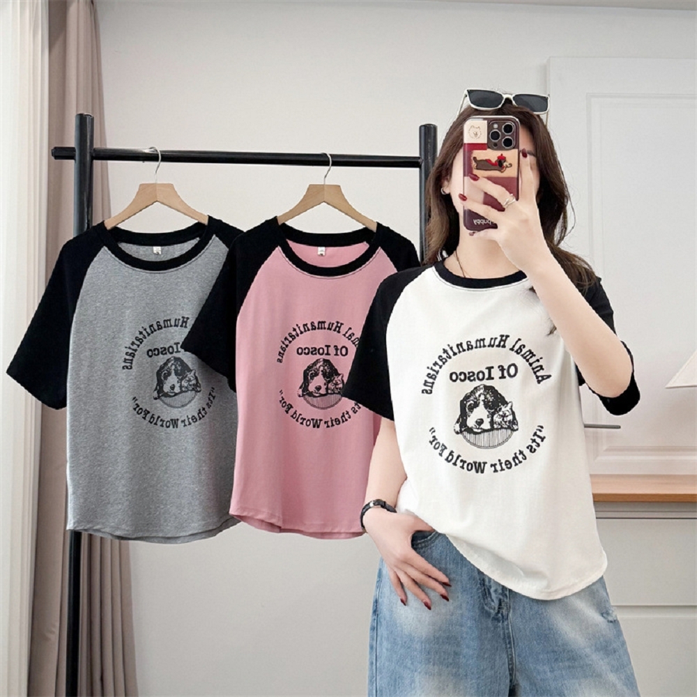 【ASister 小姊姊】AS2418#女裝｜上衣☆Plus+中大尺碼*撞色領袖狗狗*T恤(3色 XL-4XL)