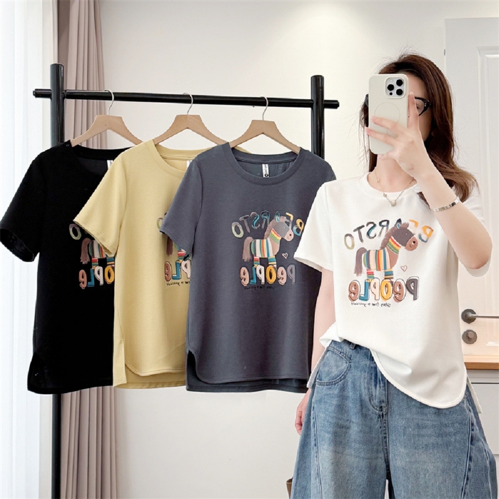 【ASister 小姊姊】AS2419#女裝｜上衣☆Plus+中大尺碼*圓領彩色小馬*T恤(4色 XL-4XL)