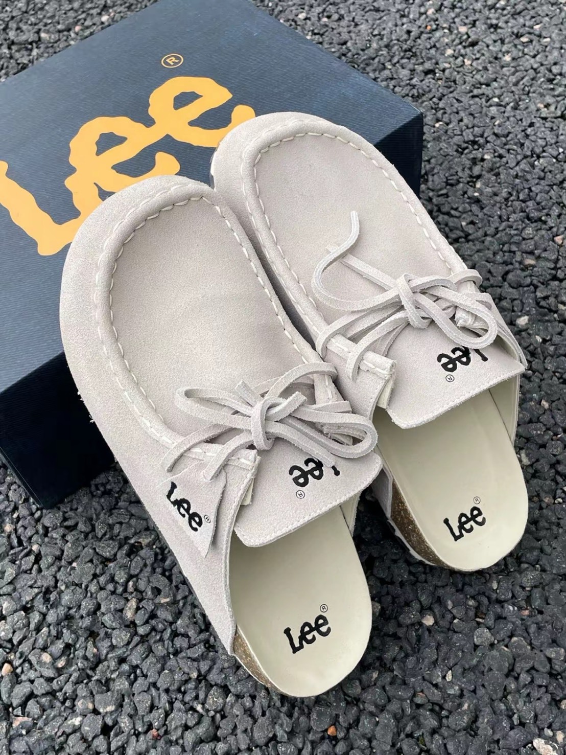 最新款 LEE 麂皮 軟木底 外縫線 懶人勃肯鞋