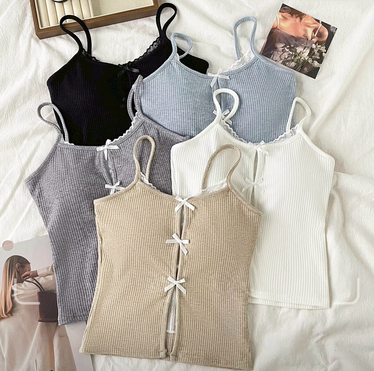 內裡蕾絲蝴蝶結棉質背心