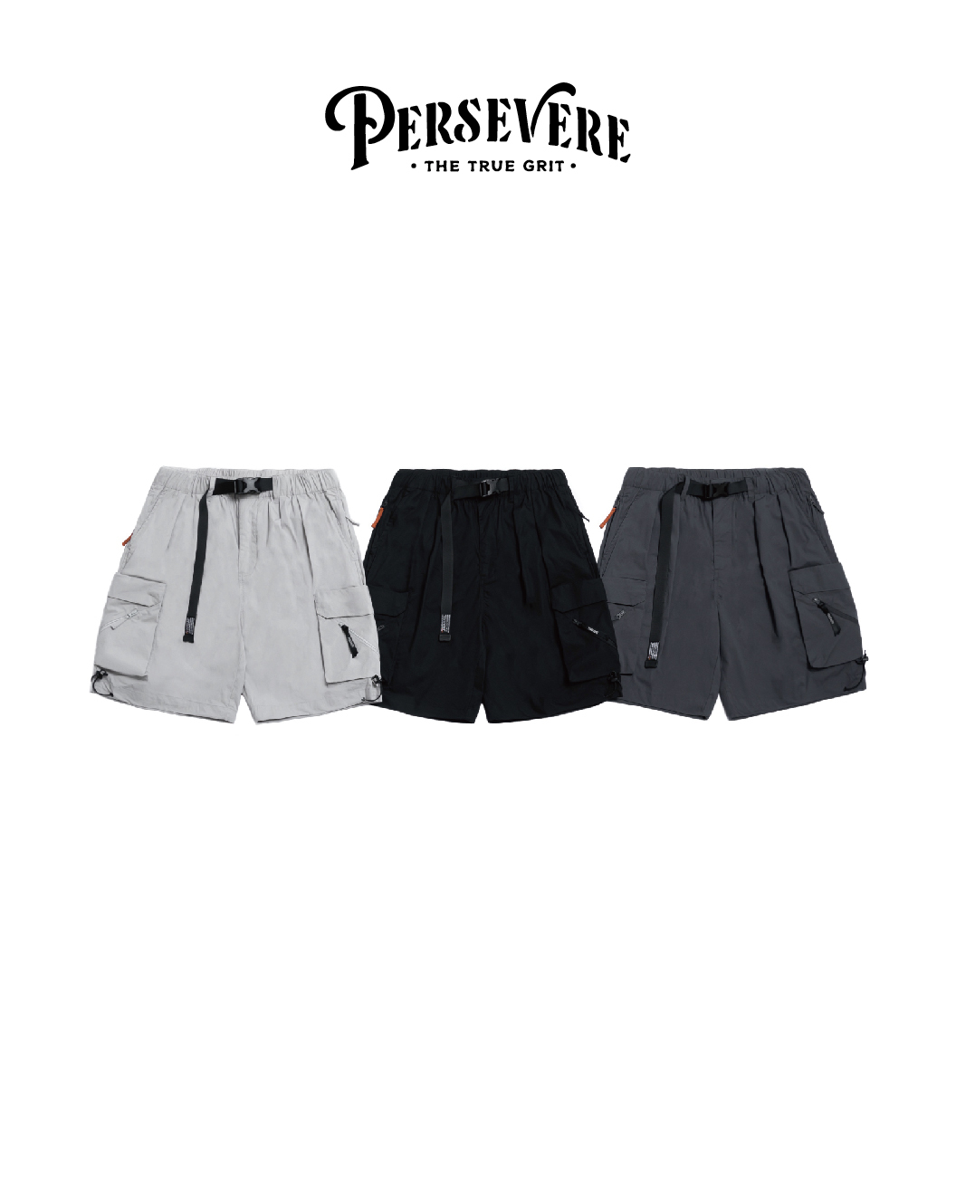 PERSEVERE 抗撕裂多口袋短褲 黑/白灰/深藍灰 26 S/S Ripstop Multi-Pocket Shorts