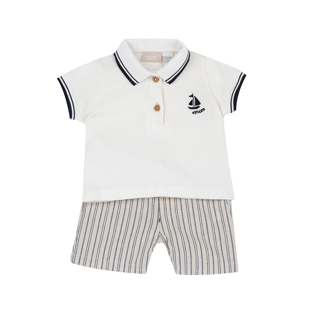 海洋帆船-POLO上衣+直條短褲短袖套裝