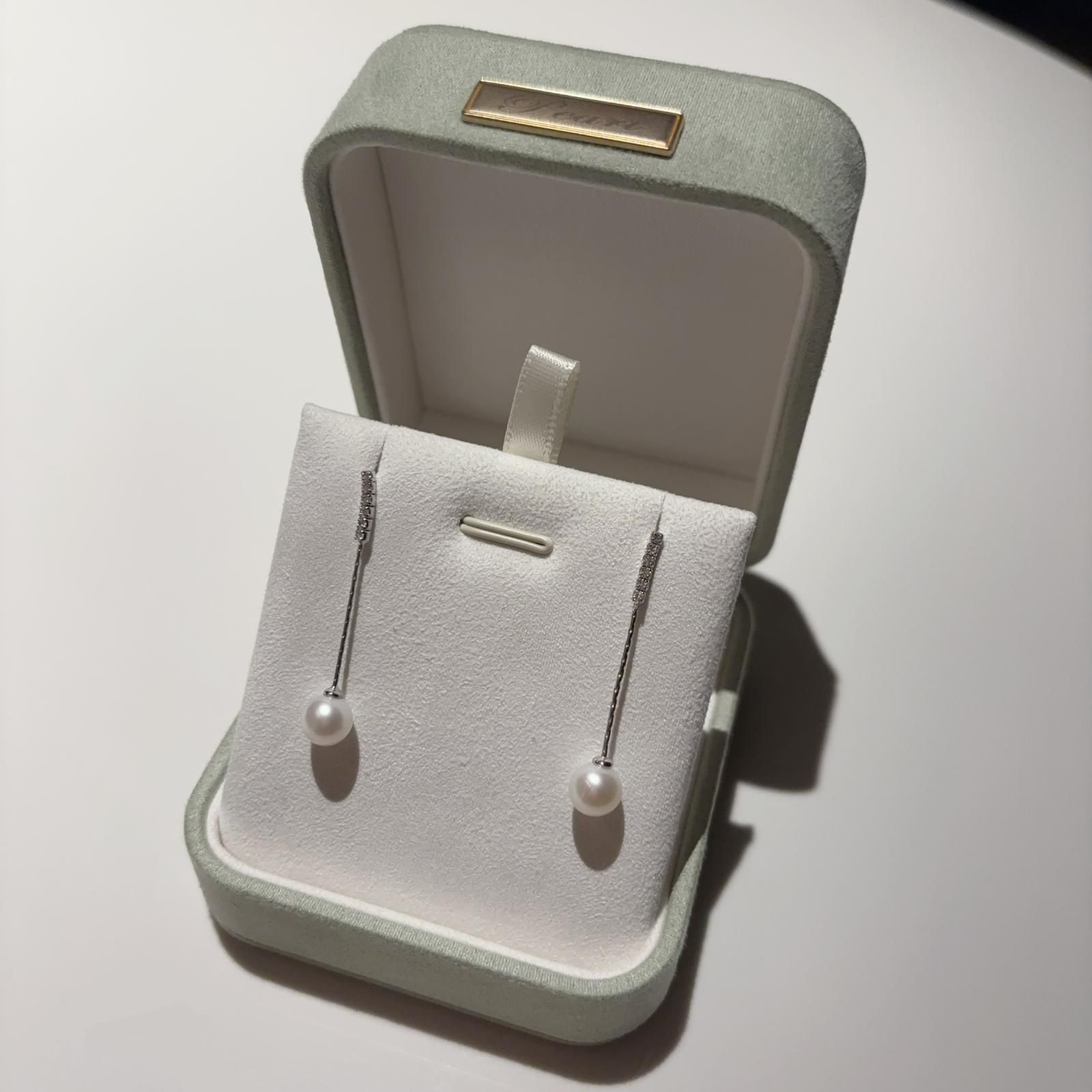 A9 - 天然淡水珍珠垂墜純銀耳環（配盒）* 天然淡水珠7mm