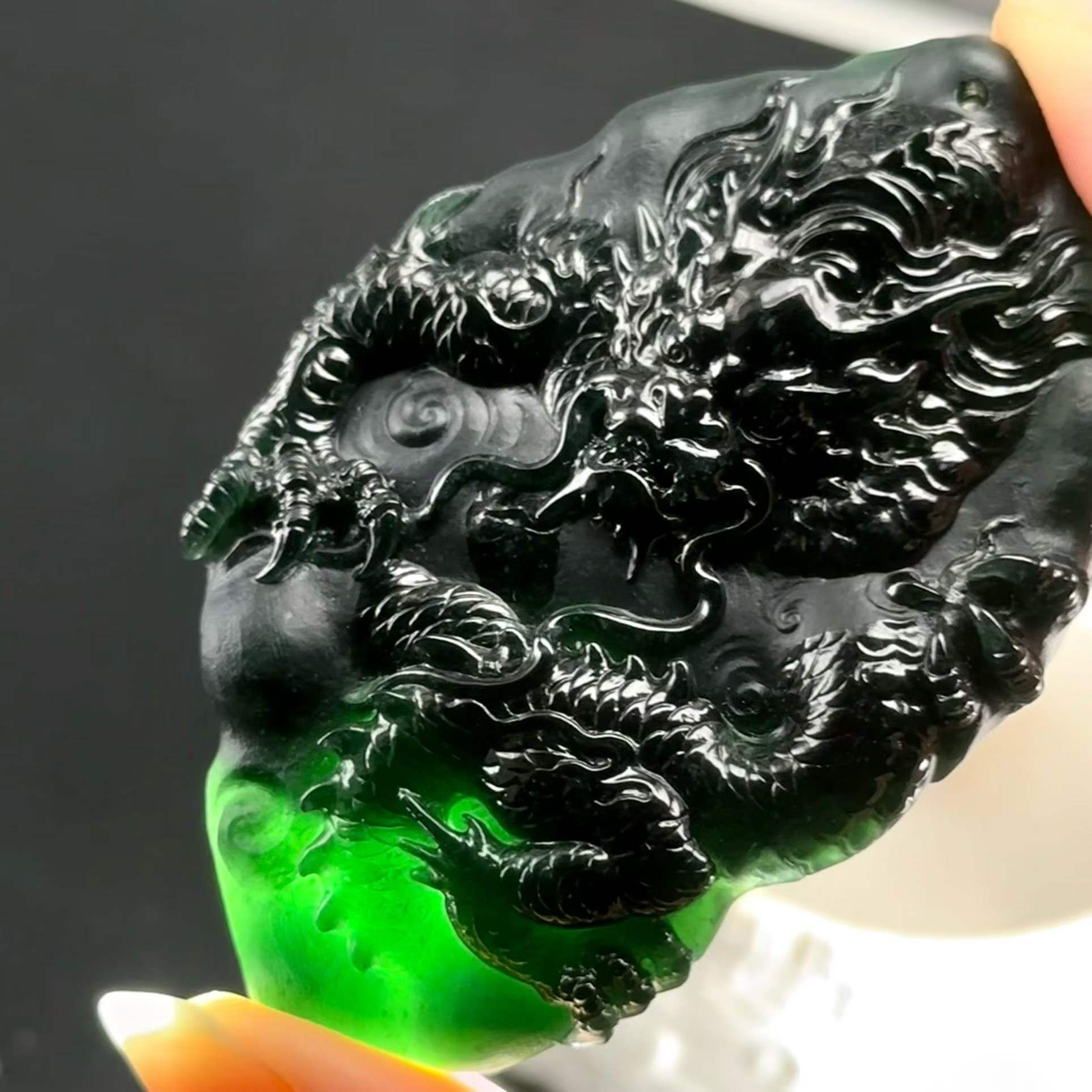 翡翠墨翠龍牌,天然翡翠A玉, 緬甸玉, Jade, Jadeite