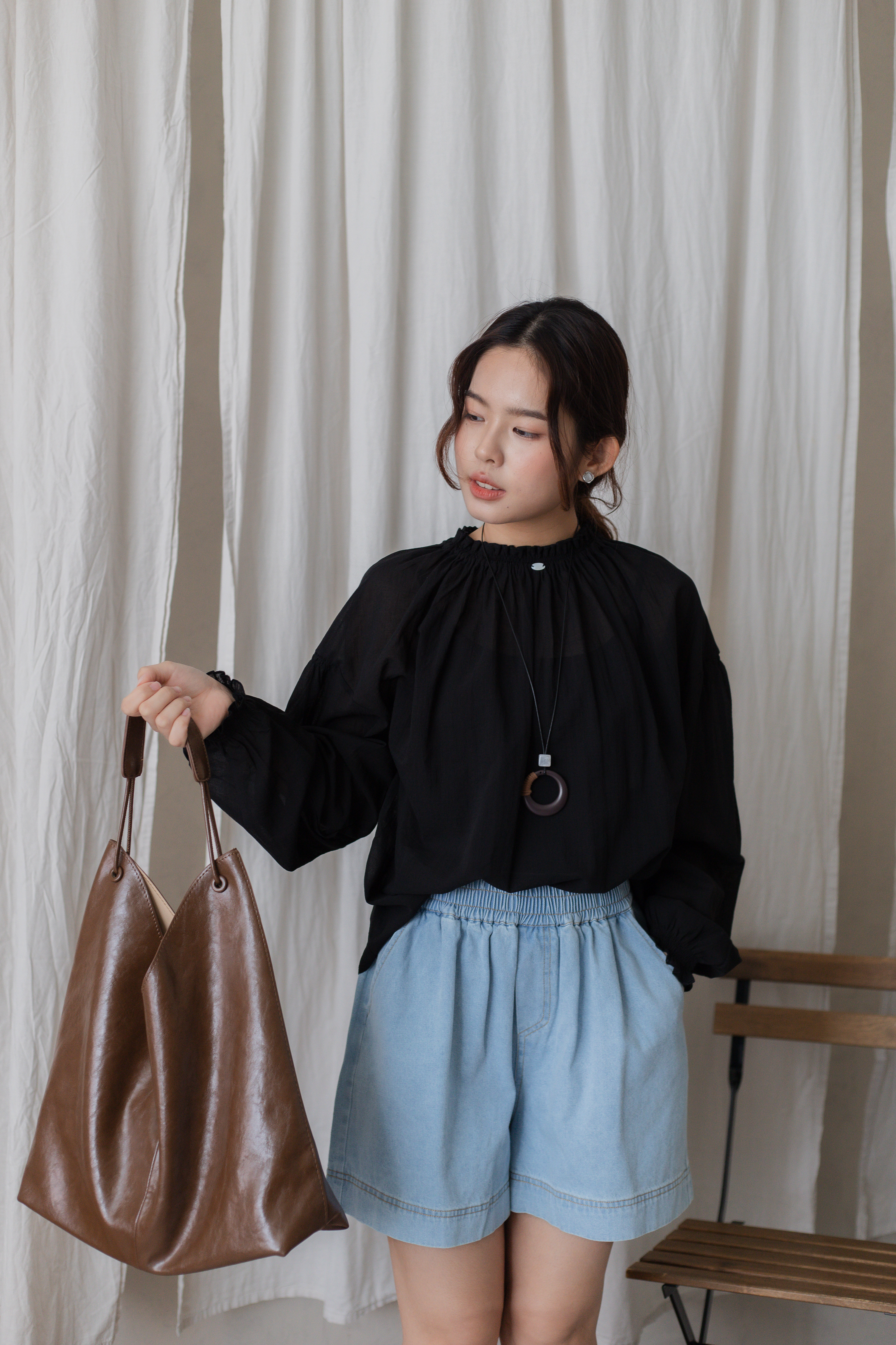 Tarell Shirred Blouse Black -2723BLBLK