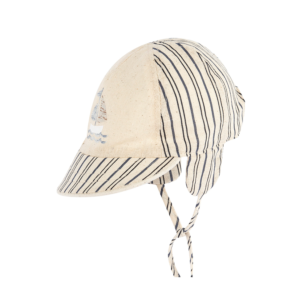 海洋帆船-拚接直條綁帶護耳帽